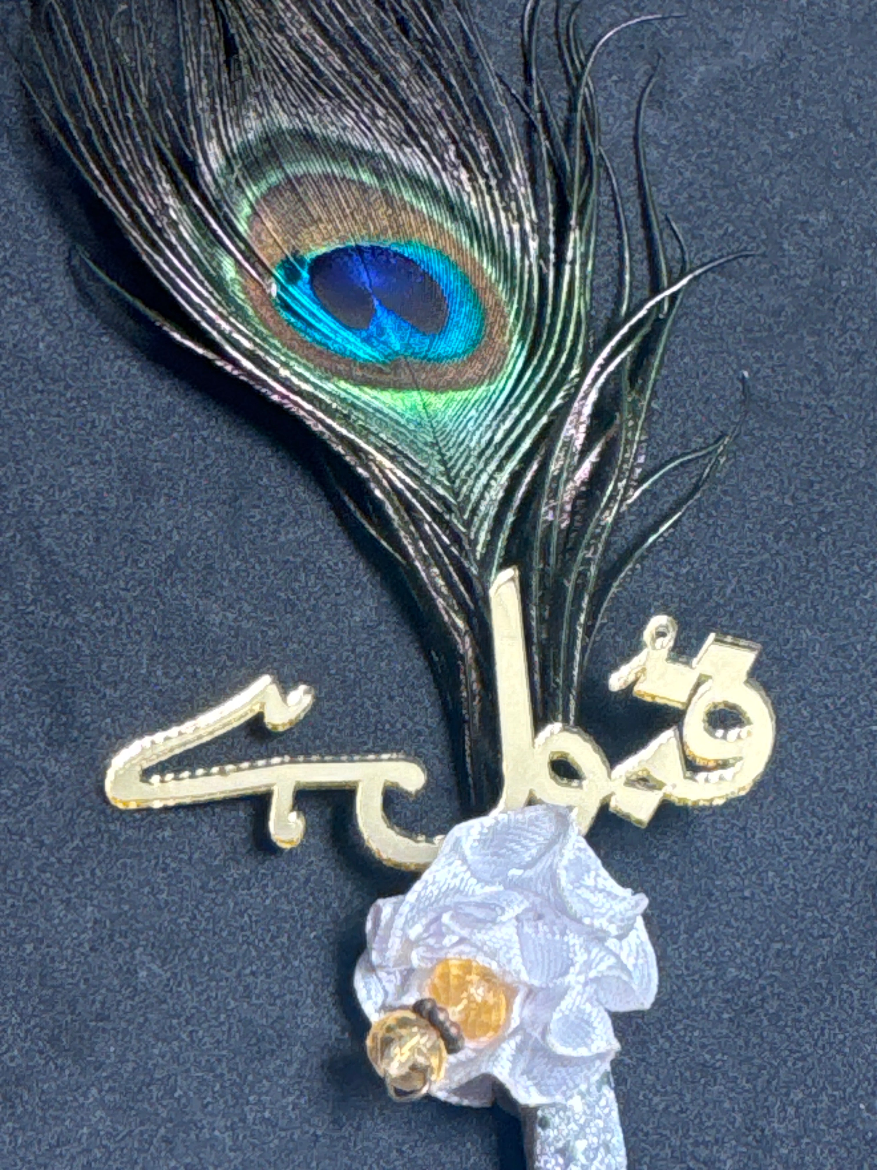 Bridal Nikah Pen D34 - Decorated Peacock Feather Pen for Brides to Sign Nikah Documents Matching Bridal Accessory
