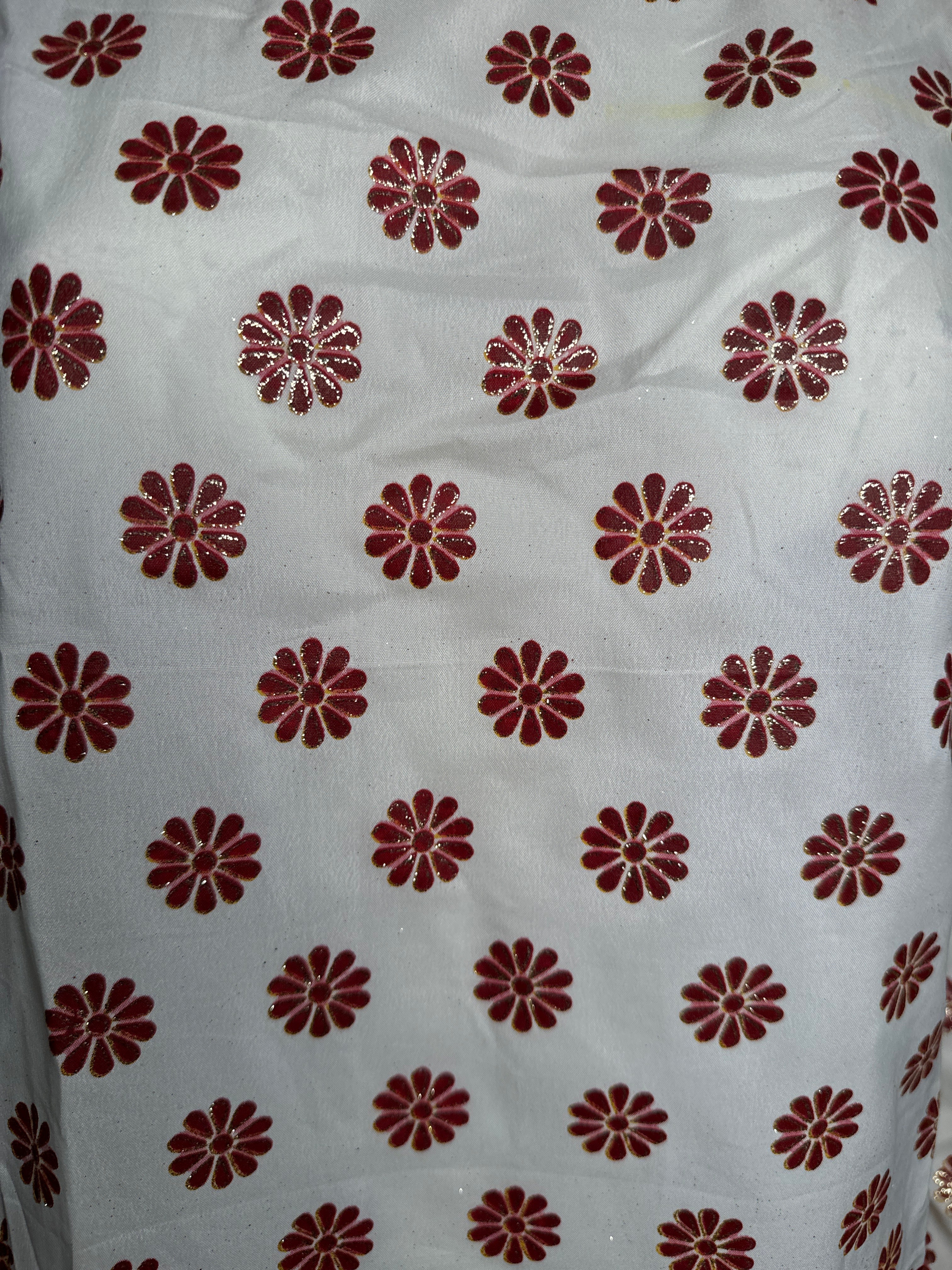 Two piece cord set (Mahroon flowers with light cream fabric) Casual Polyester