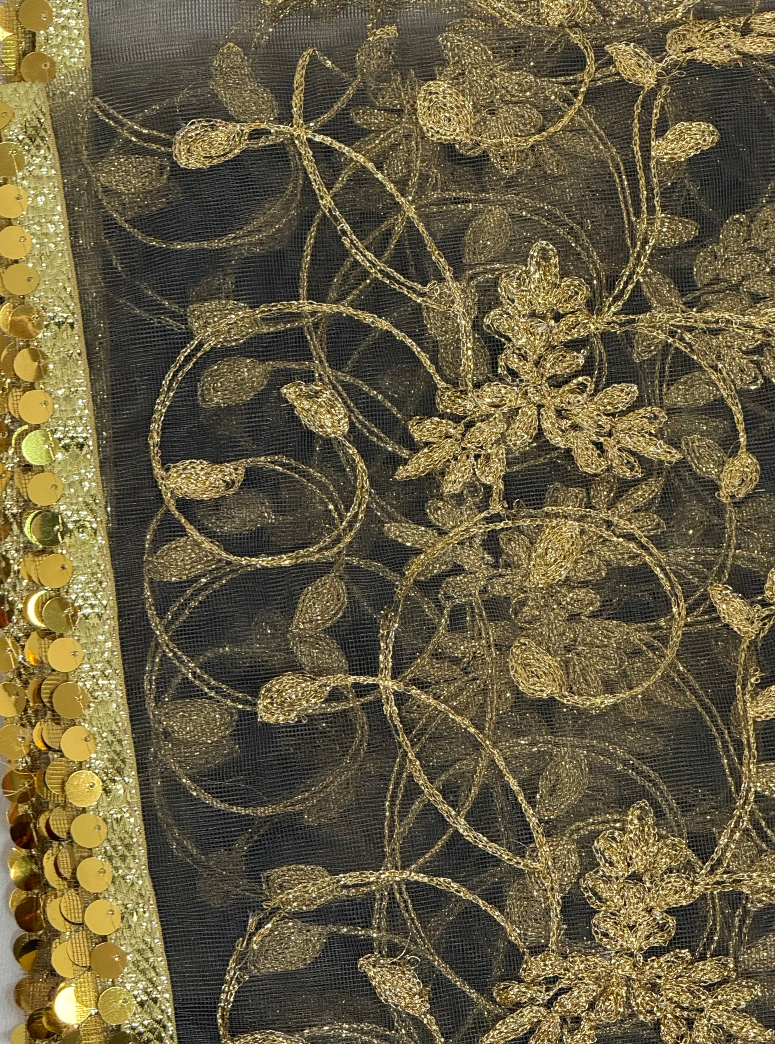 Net Dupatta Slate Grey Colour With Golden Embroidery