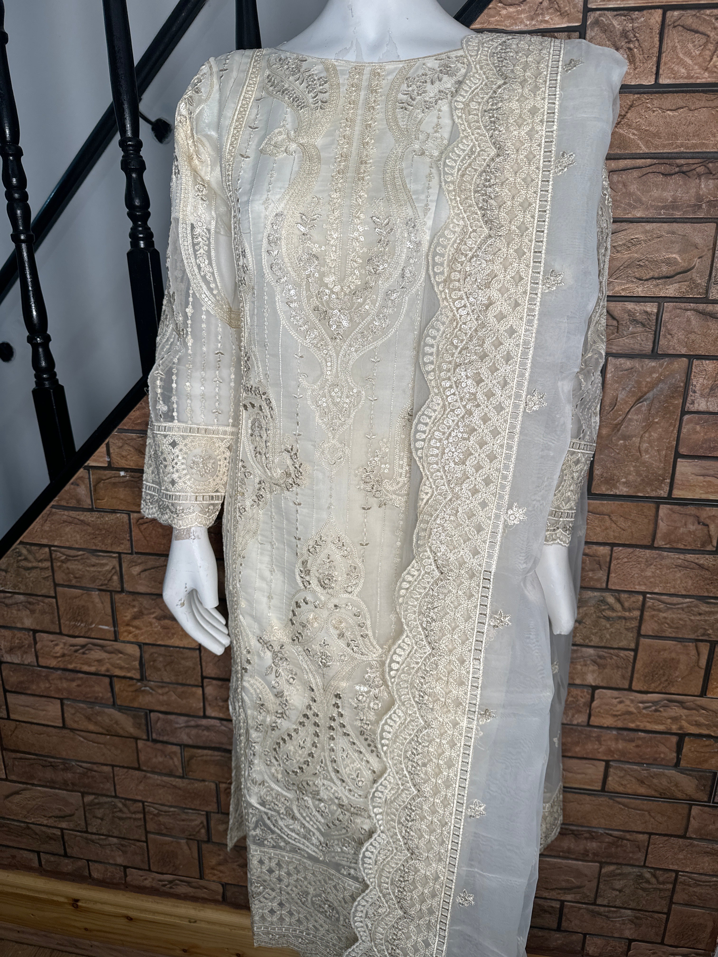 Ladies 3 Pcs Cotton Suit with Cream Embroidered Sequence Elegant Design for Any Occasion Comfortable and Versatile Women's Clothes