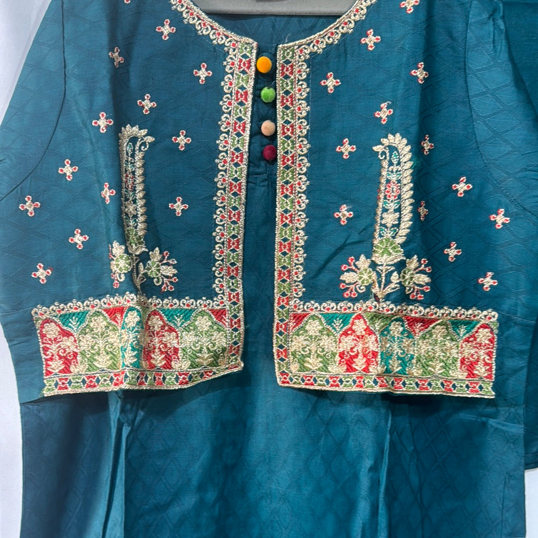 Teal koti style kameez trouser