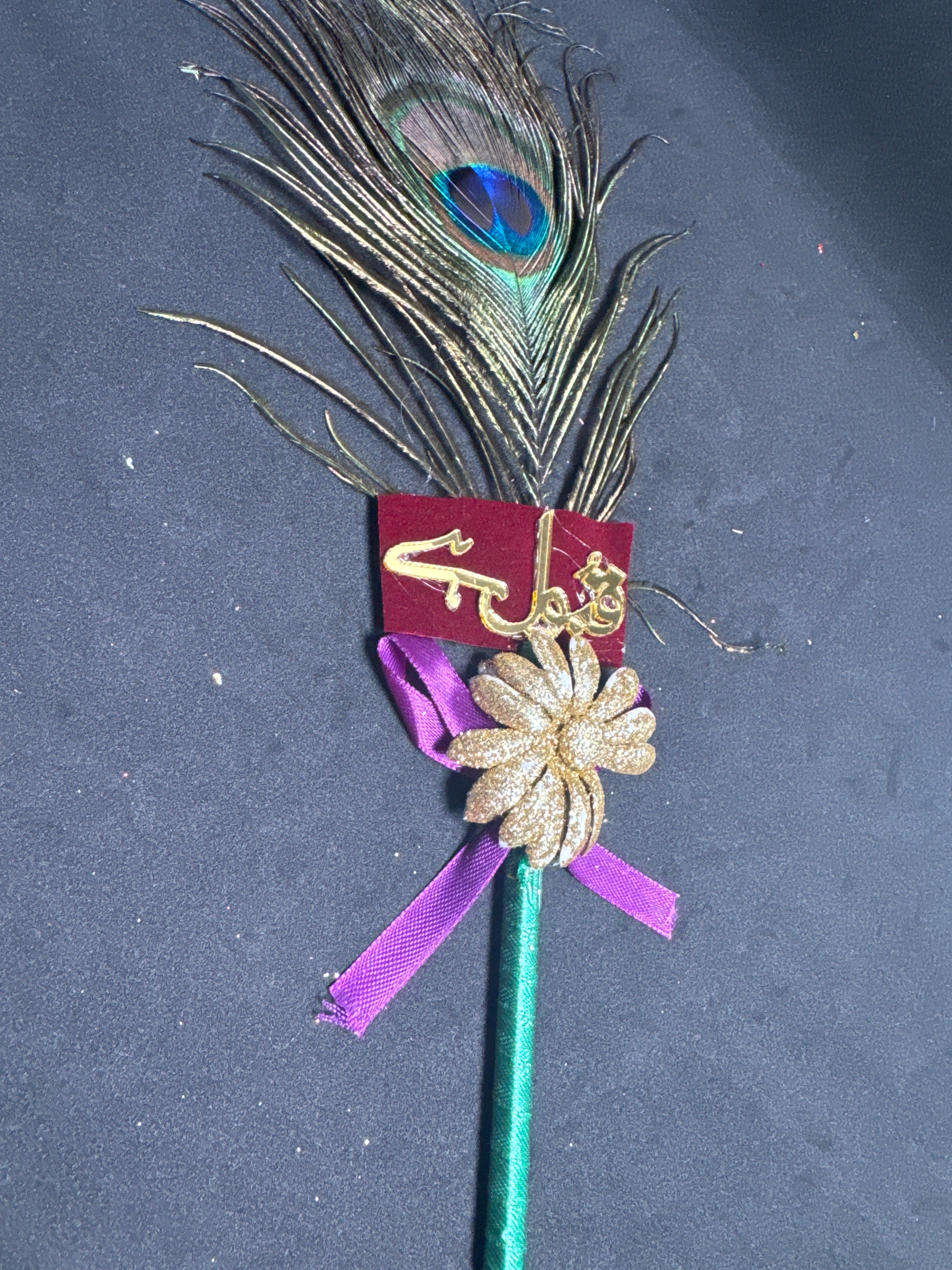 Bridal Nikah Pen D46 - Decorated Peacock Feather Pen for Brides to Sign Nikah Documents Matching Bridal Accessory