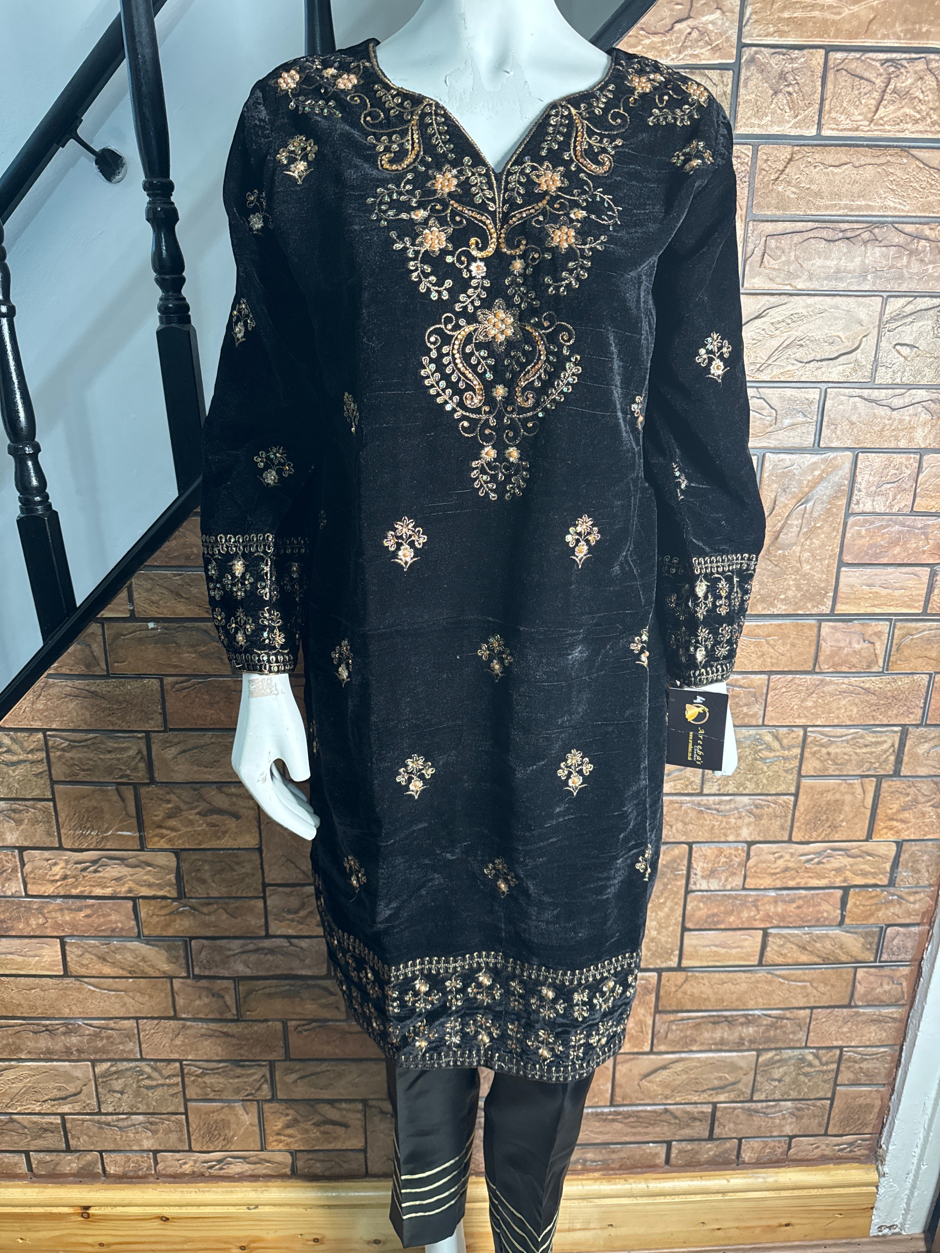 Women Black Valvet suit 3 PCS with heavy embroidery & Pearls work