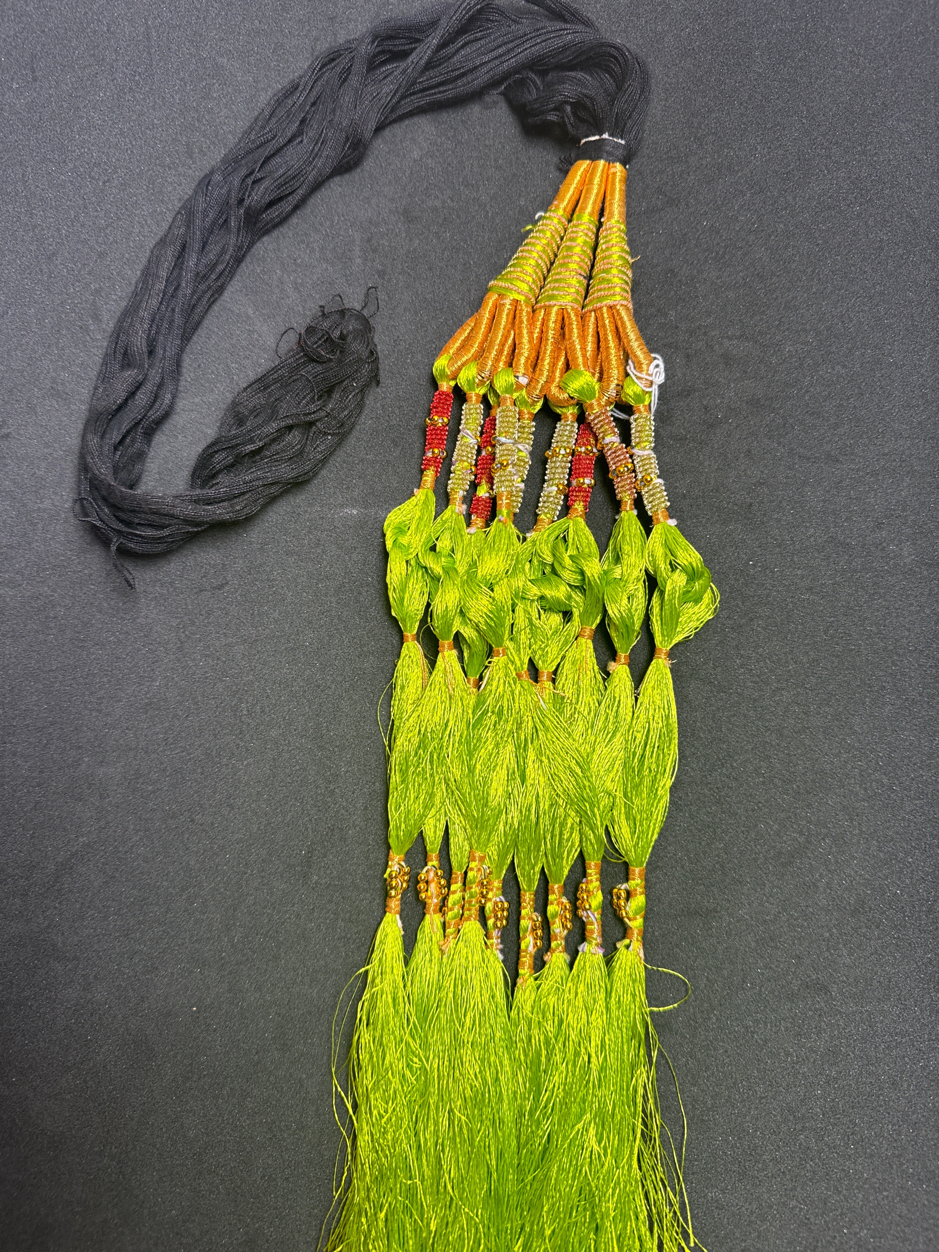 Black  Parranda with multi colours  beads in Lime colour tassels SP26