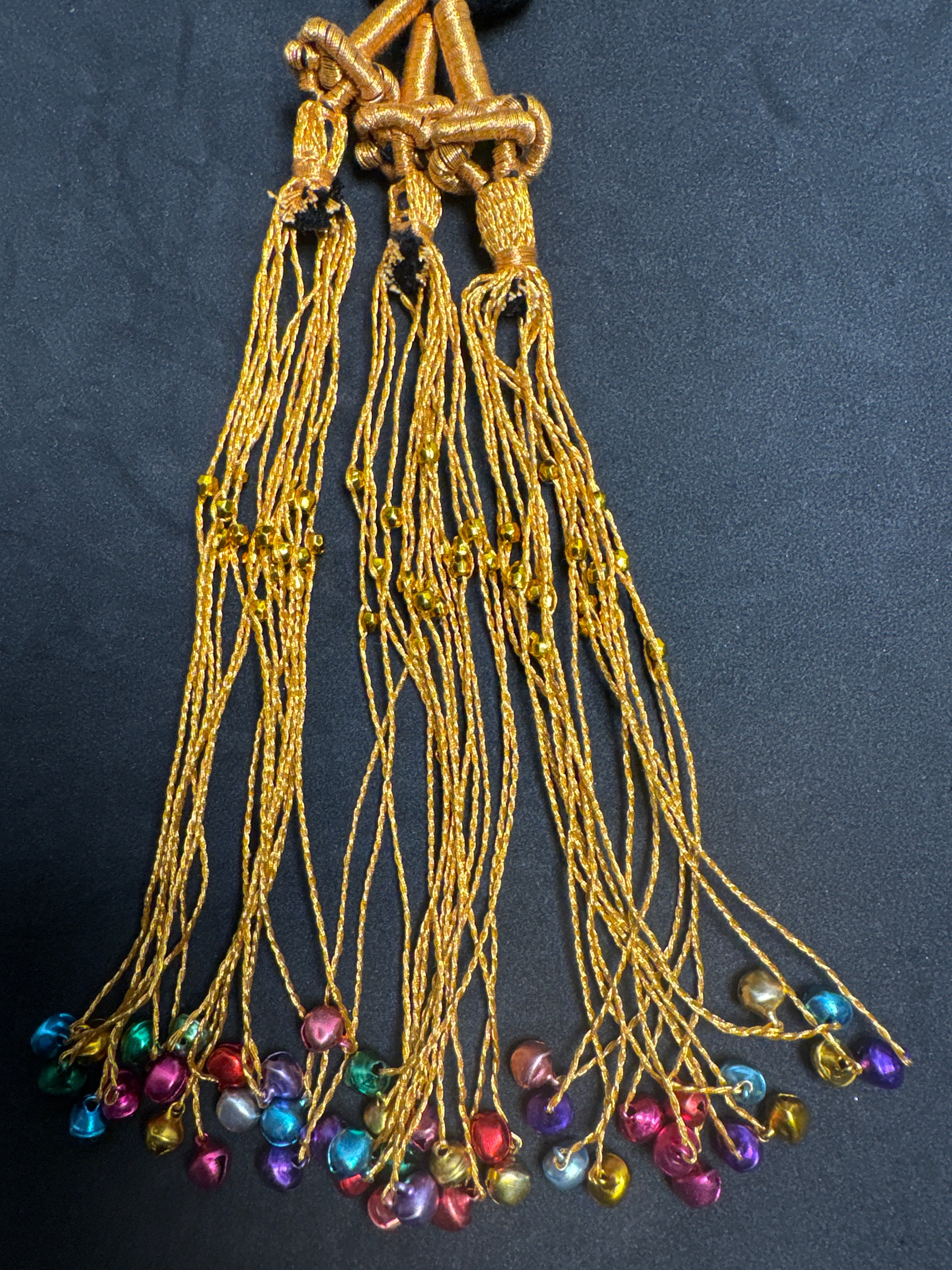 Parranda - Black Parranda PD61 with golden tessels with colourful bells for Asian ladies hair use