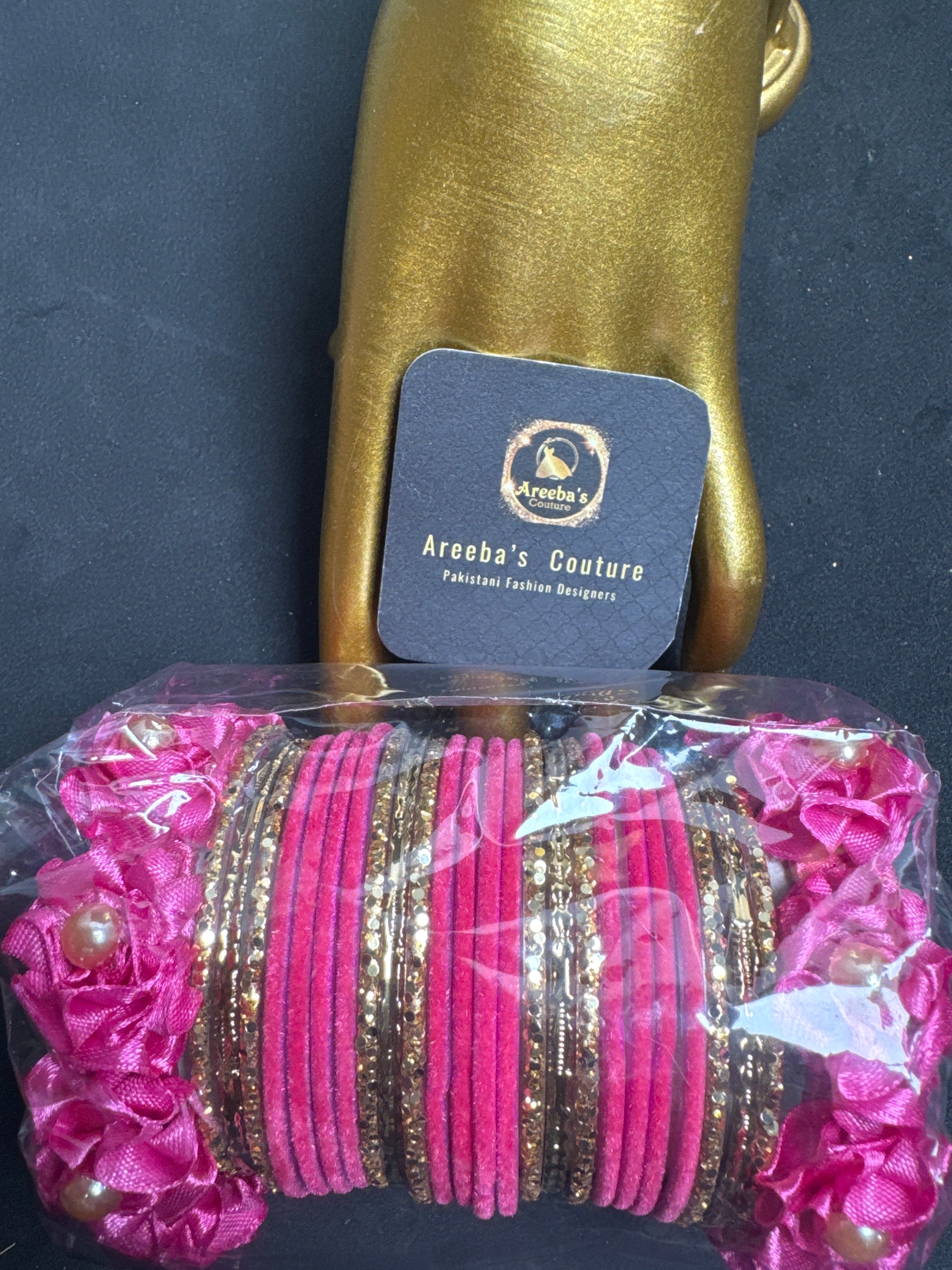 Areeba's Couture Shocking Pink Velvet Bangle Set B8 - Pakistani Fashion Designers Elegant and Stylish Jewellery