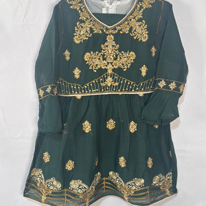 Girls bottle green frock set BC25- Areeba's Couture