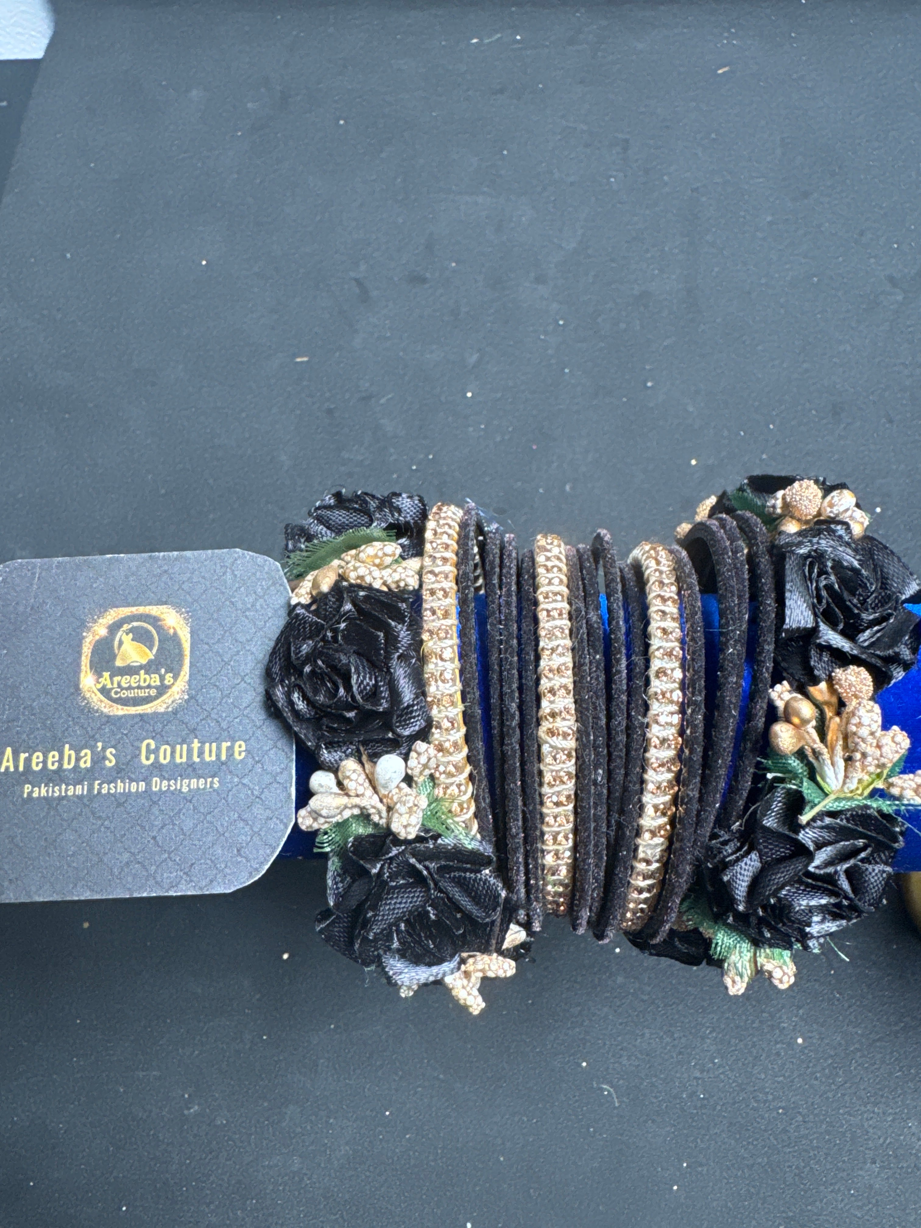 Black flower bangles FB9