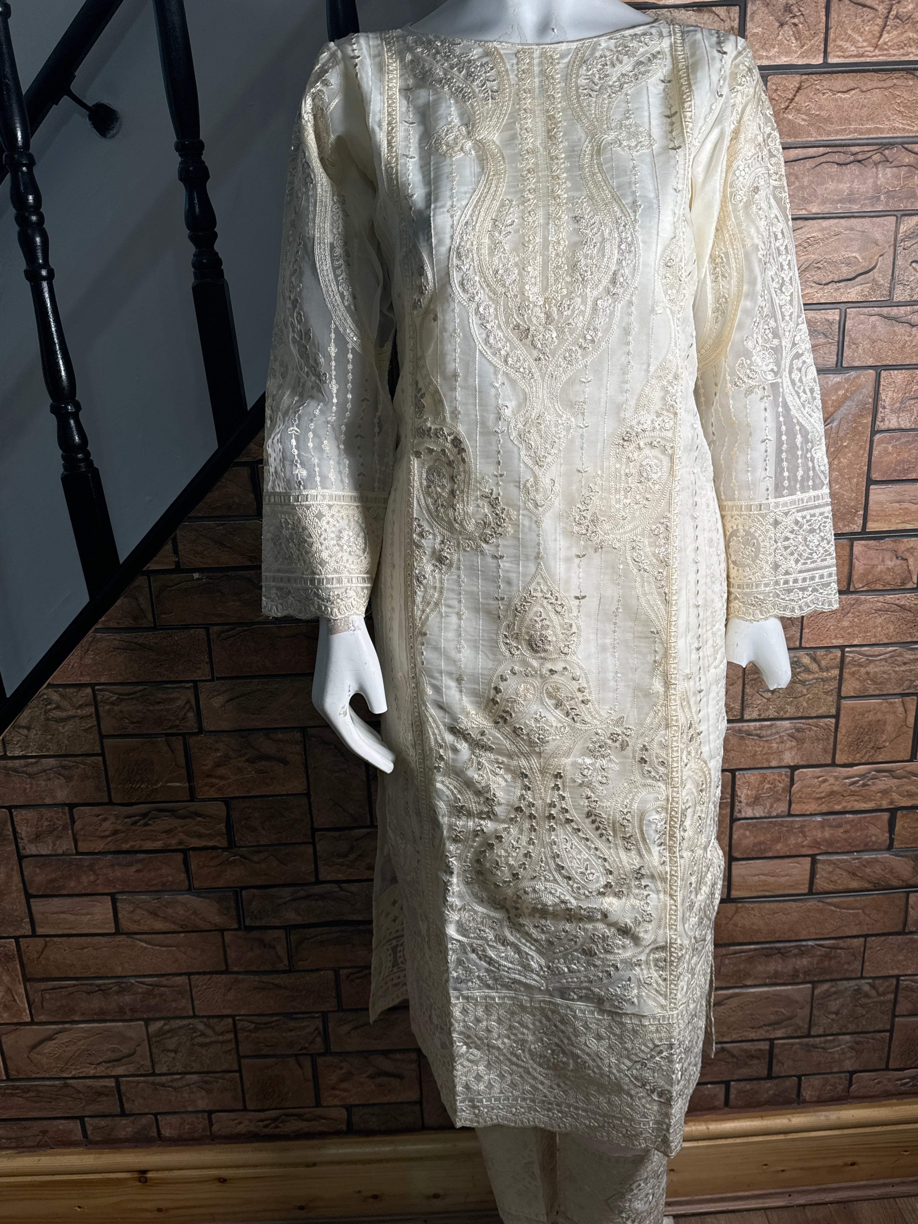 Ladies 3 Pcs Cotton Suit with Cream Embroidered Sequence Elegant Design for Any Occasion Comfortable and Versatile Women's Clothes