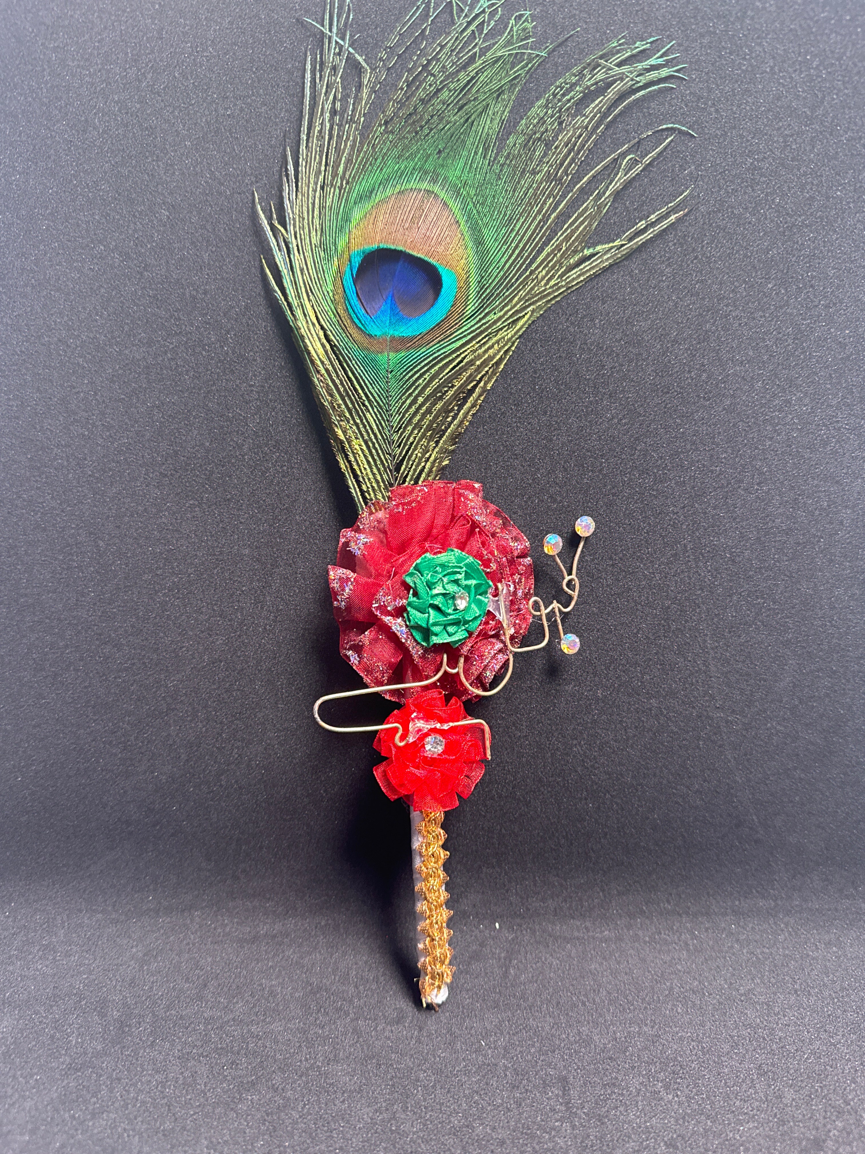 Bridal Nikah Pen D55 - Decorated Peacock Feather & Red Rose for Brides to Sign Nikah Documents Matching Bridal Accessory
