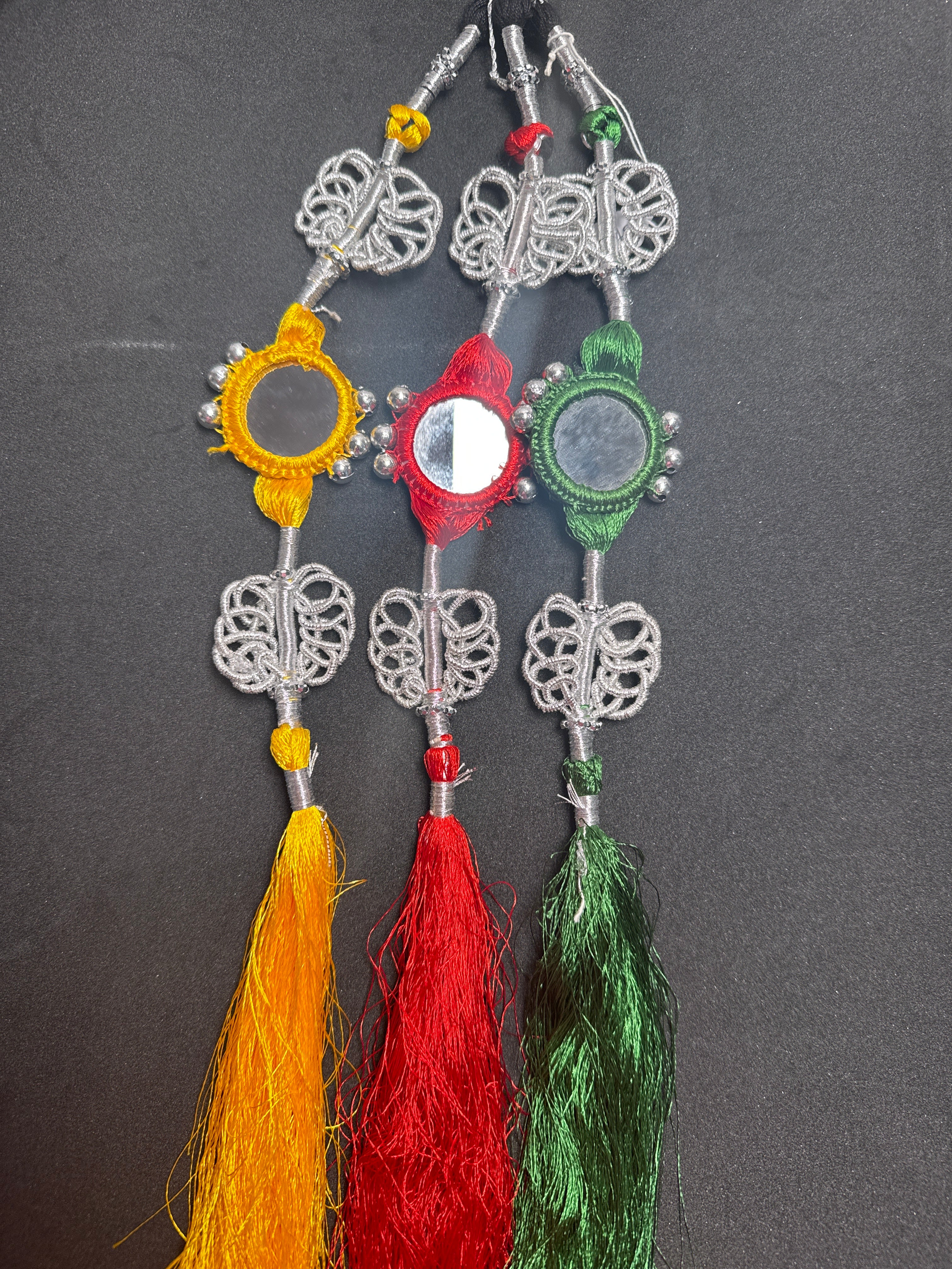 Black Parranda with Silver work and multi colours mirrors & beads in multi tassels SP37