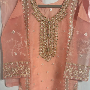 Girls peach organza shirt trouser- Areeba's Couture