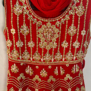 Girls red Shahjahan Garara collection D1- Areeba's Couture