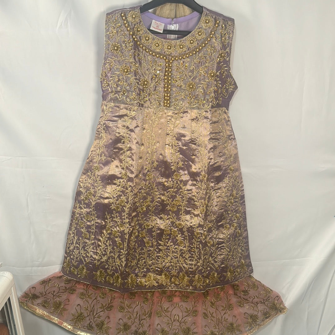 Lilac and pink net lengha