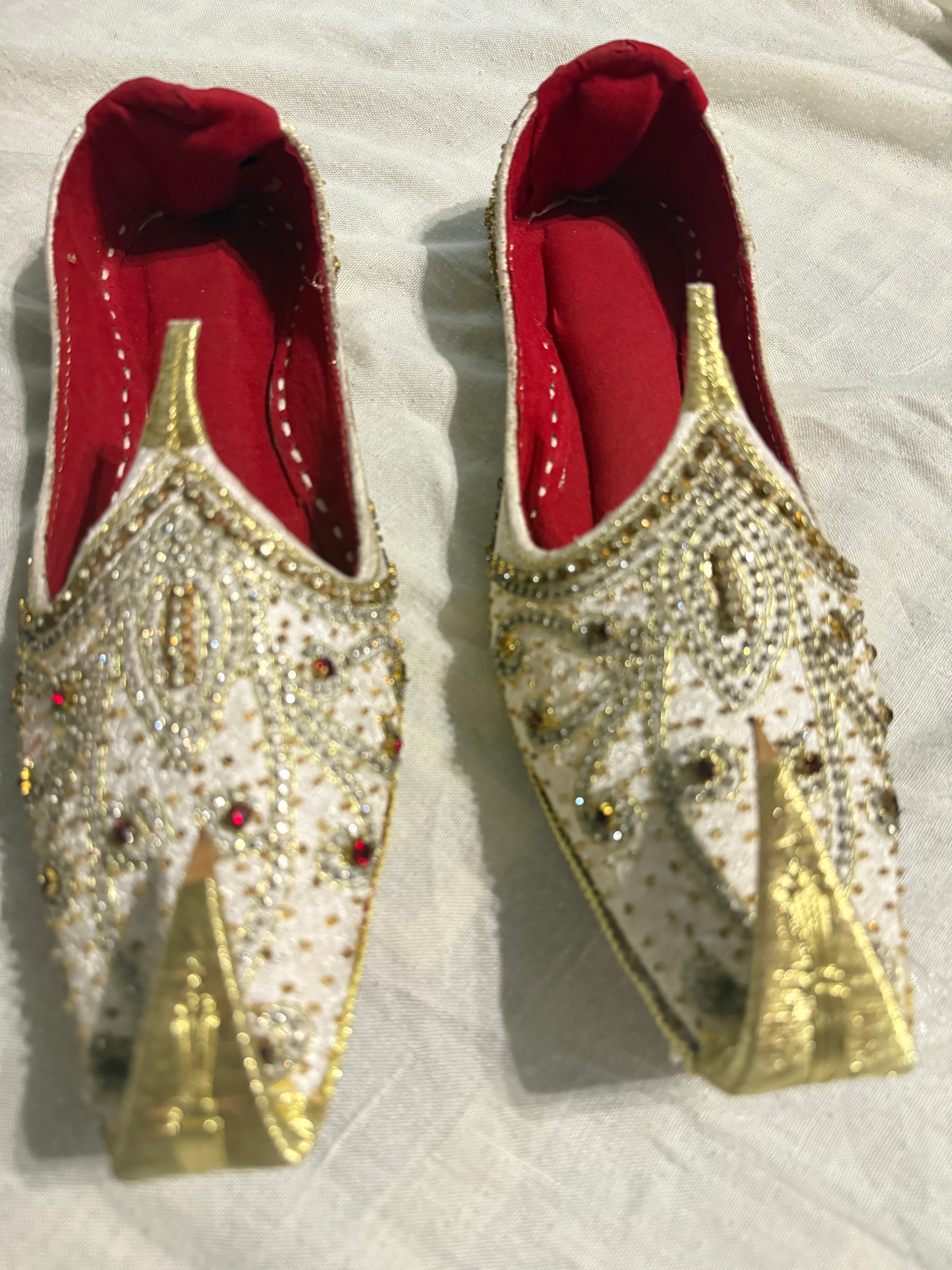 Areeba's Couture Groom Gem Work Khussa Beige Leather Cutwork for Men with Intricate Embellishm