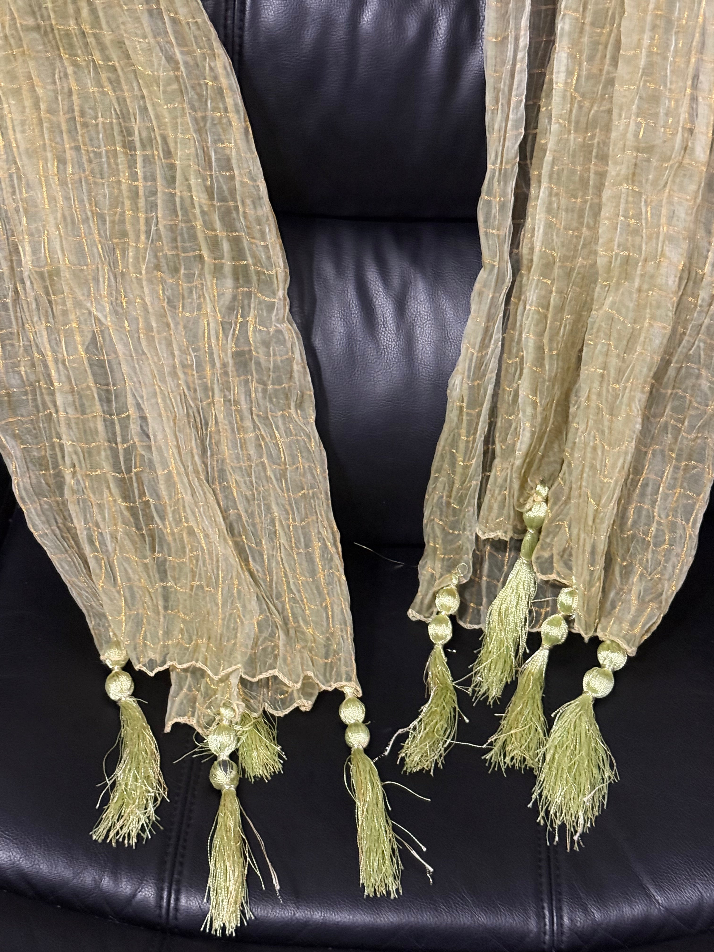 Mehndi Dupatta For The Lads In Sage Green Colour With Tussels