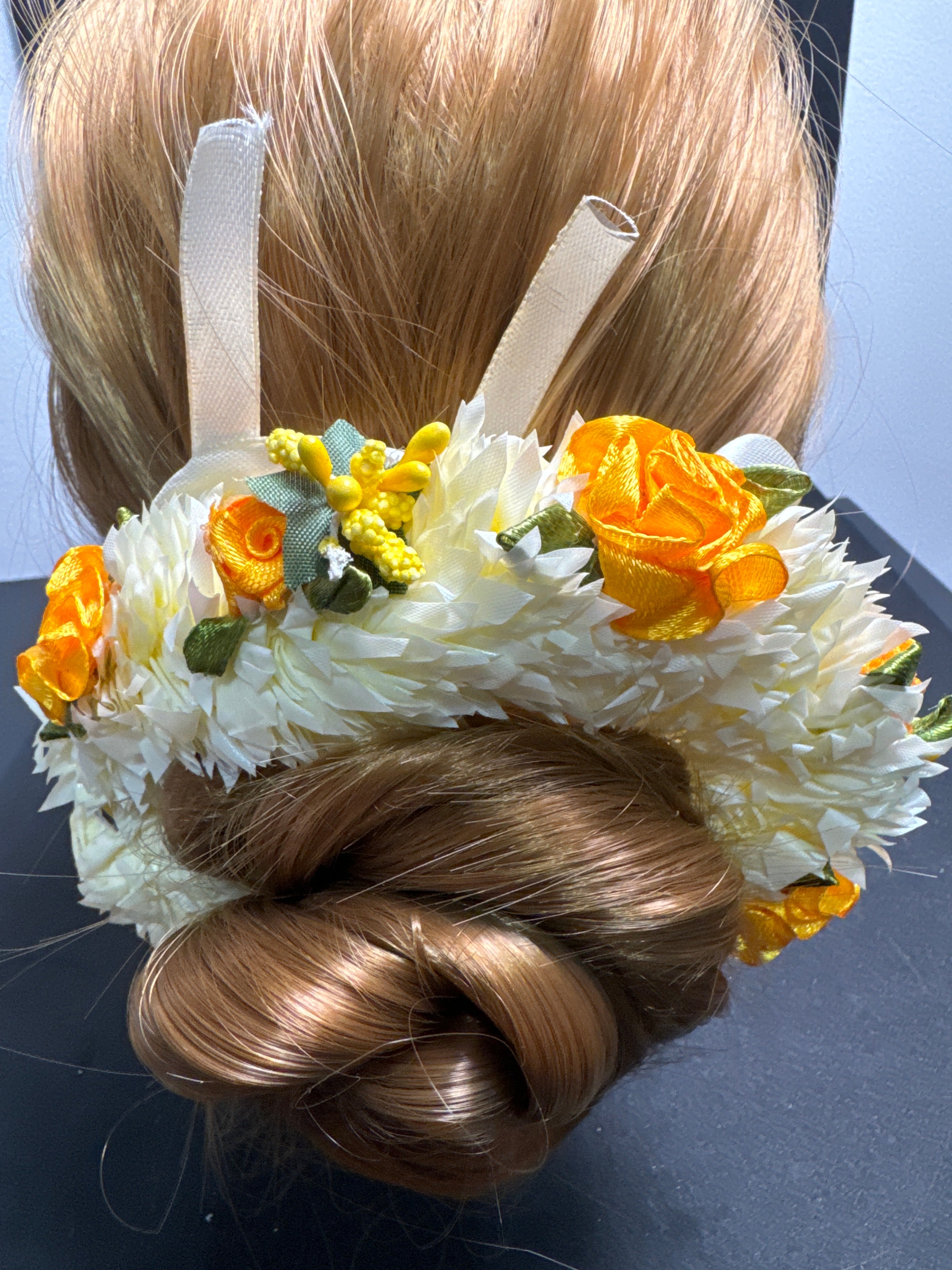 Hair Bun Flower Jewellery in White and Yellow Colour Elegant Floral Accessory for Special Occasions