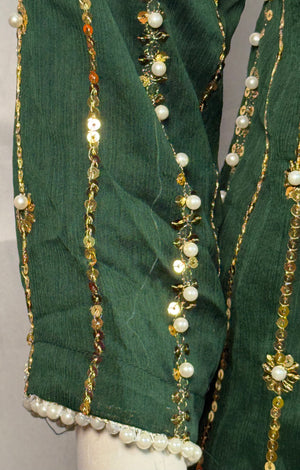 Ladies 3 Pcs Bottle Green Garara Set With Embroidery And Beads Work (Including Shirt, Garara And Duptta ) Lgs-7- Areeba's Couture