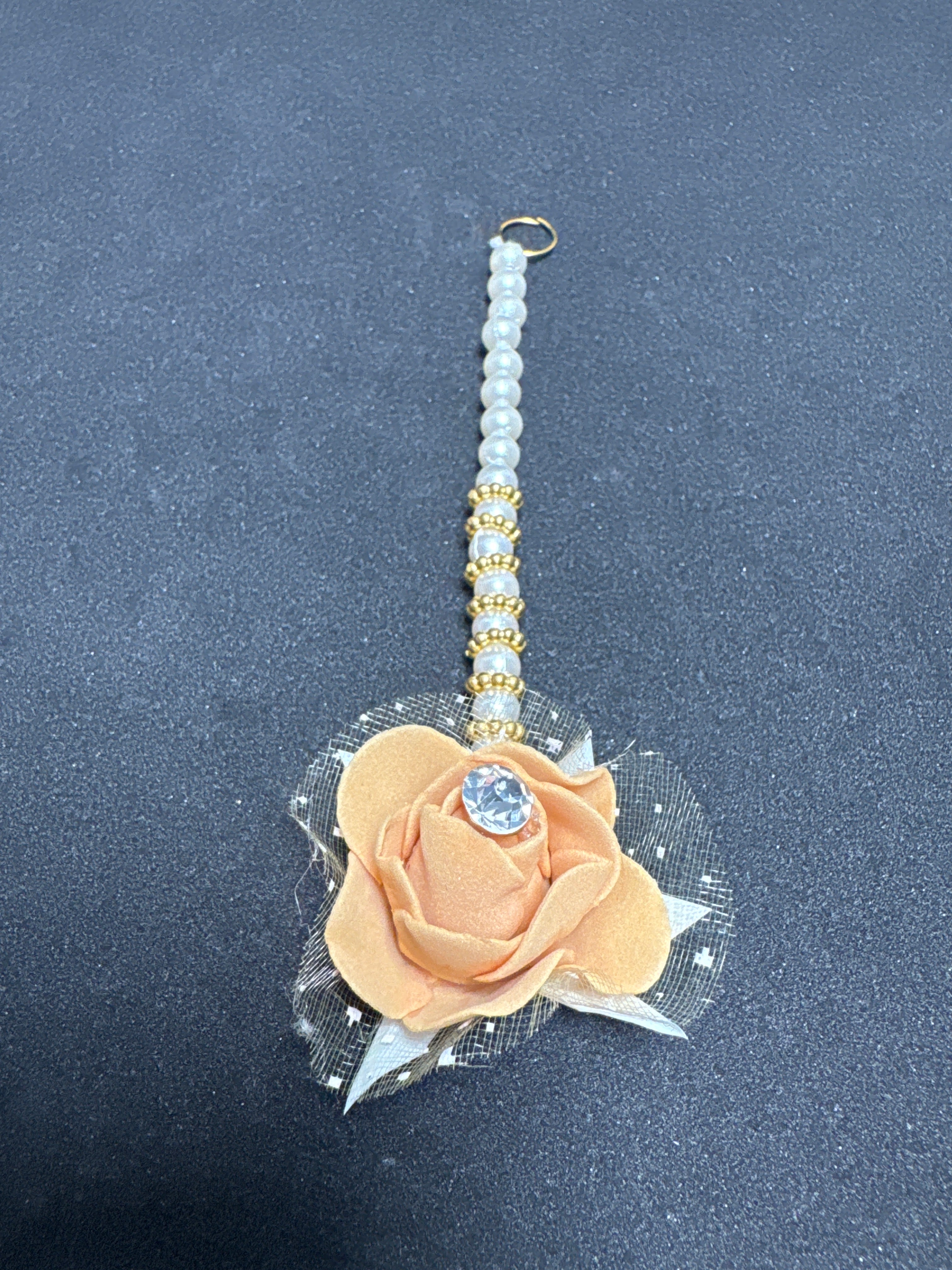 Beige Gold Colour Flower Bindi with Elegant Beaded Accents and Sparkling Centerpiece for Festive Wear