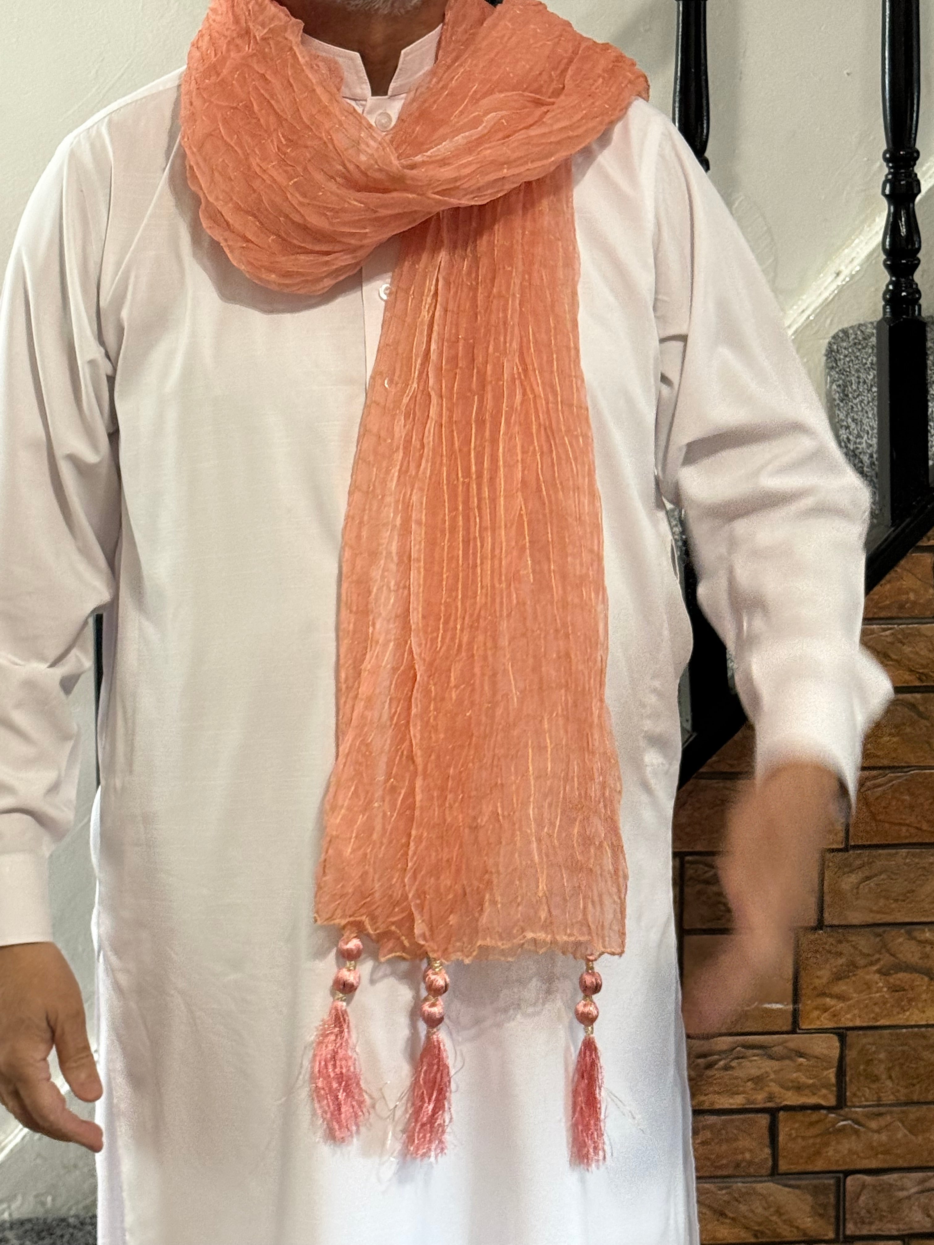 Mehndi Dupatta For The Lads In Peach Colour With Tussles
