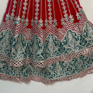 Girls red and green lengha BC21- Areeba's Couture