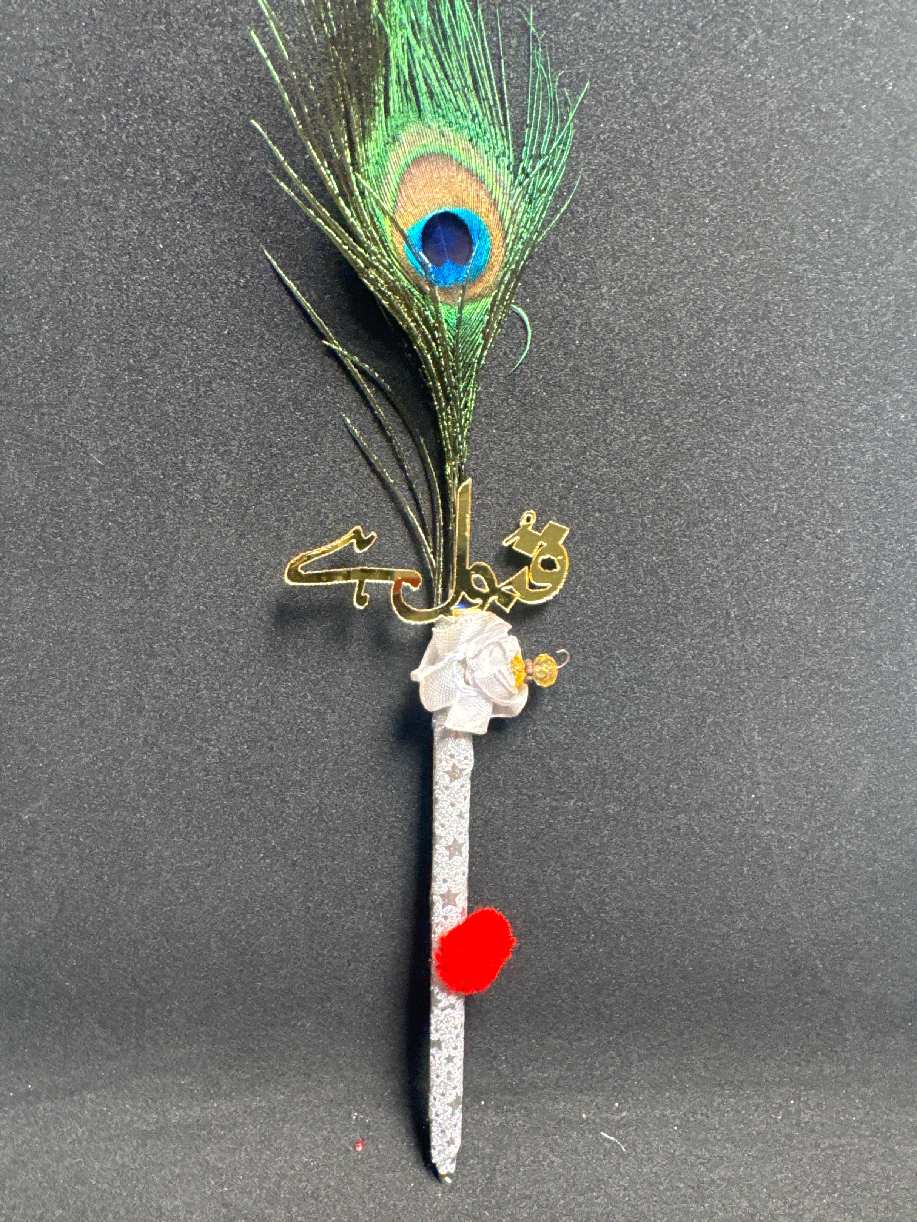 Bridal Nikah Pen D35 - Decorated Peacock Feather Pen for Brides to Sign Nikah Documents Matching Bridal Accessory