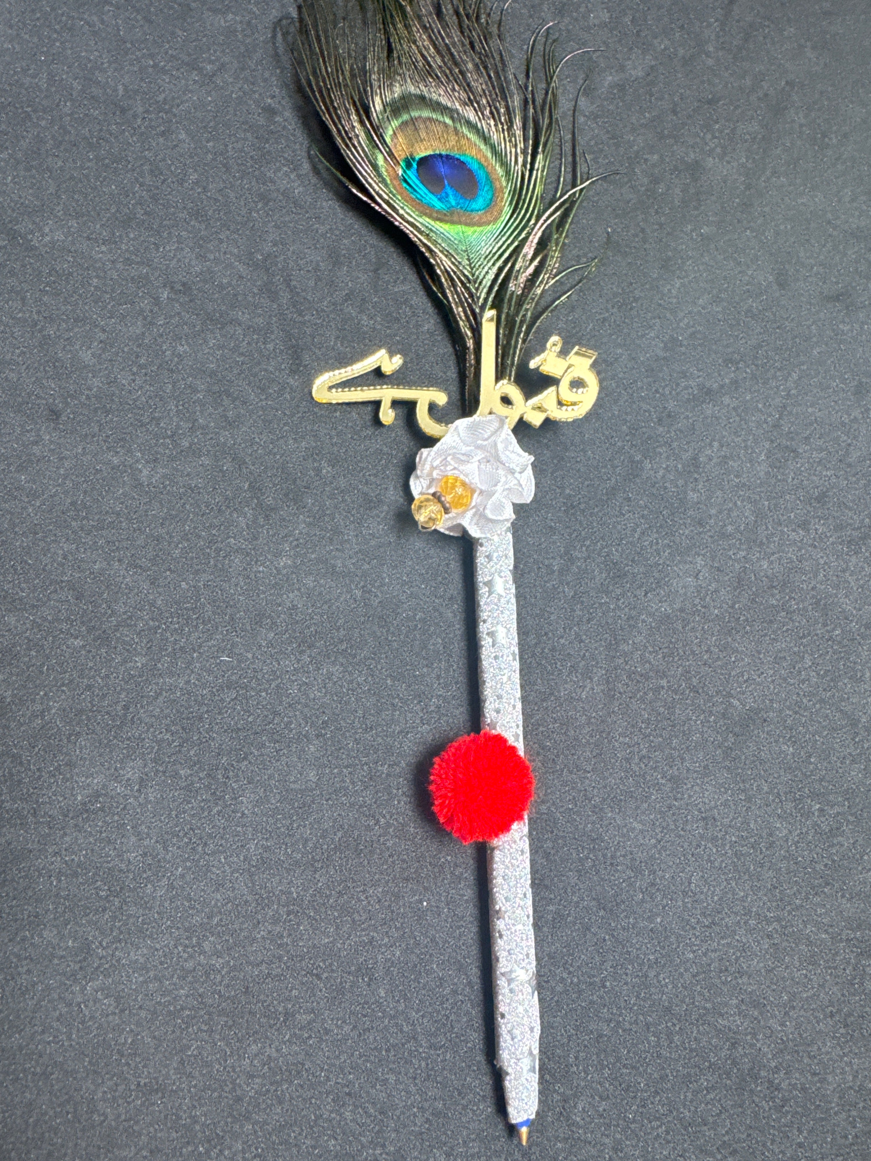 Bridal Nikah Pen D34 - Decorated Peacock Feather Pen for Brides to Sign Nikah Documents Matching Bridal Accessory