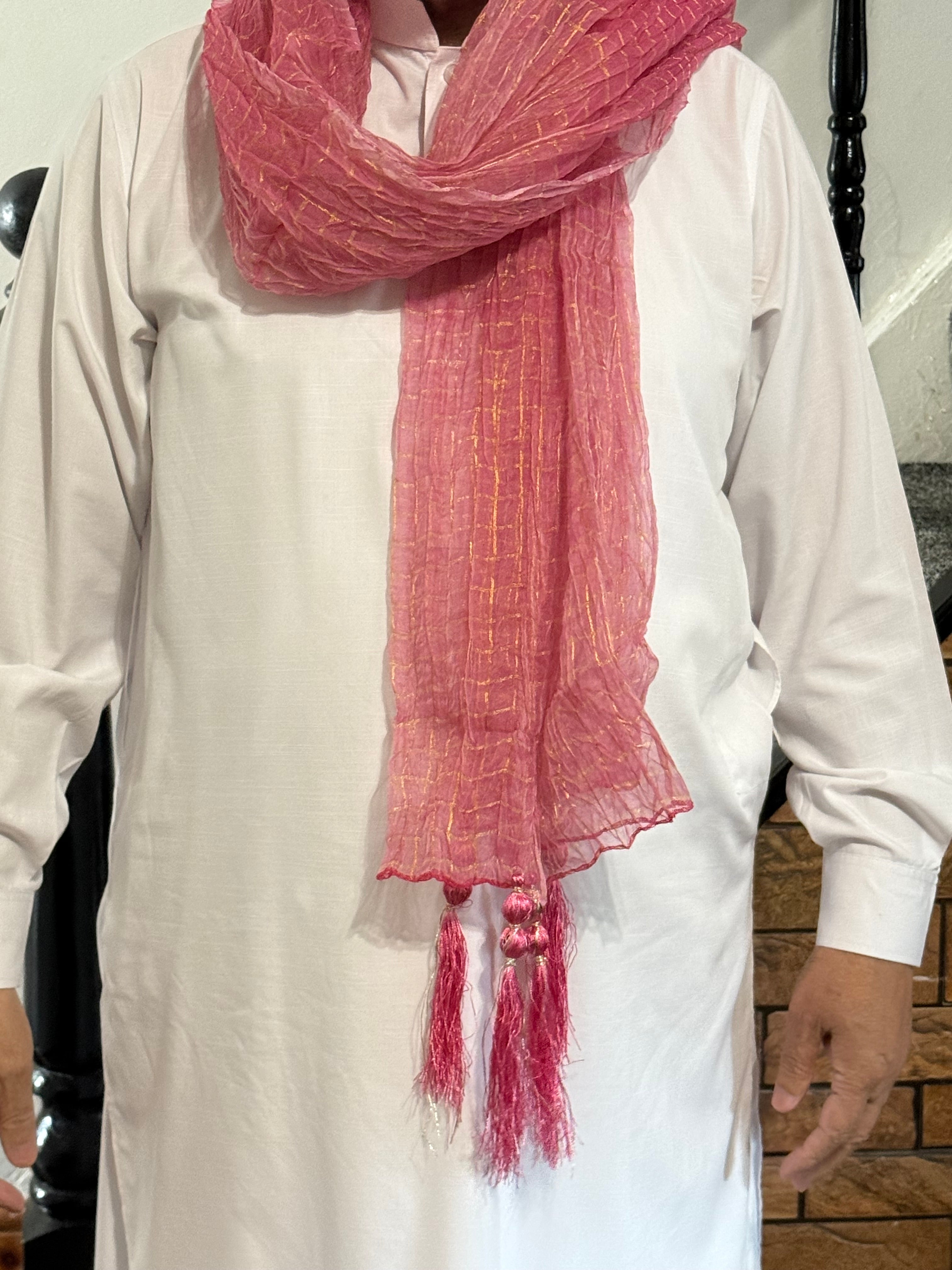 Mehndi Dupatta For The Lads In Pink Colour With Tussles