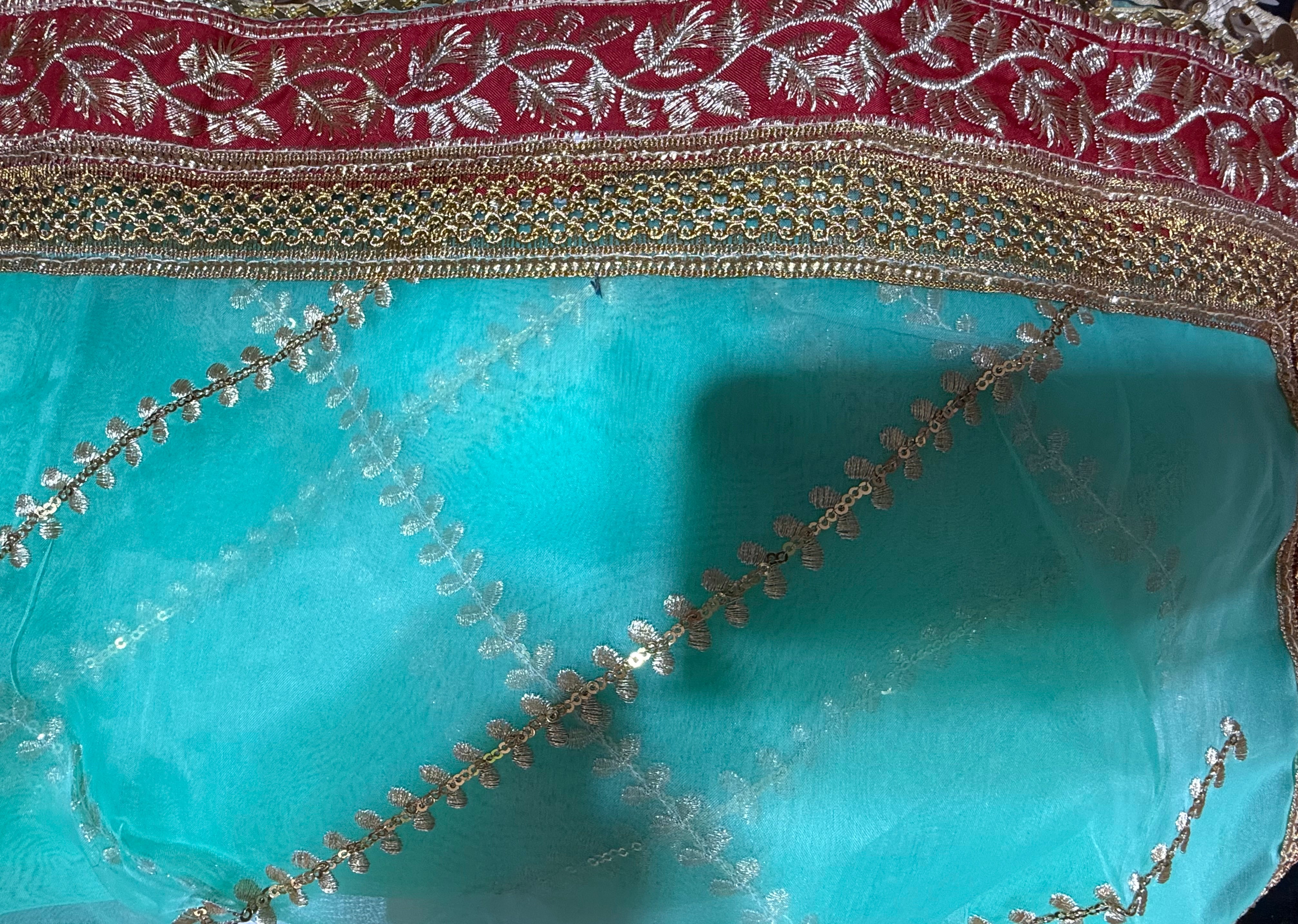 Aqua Colour Organza Duptta With Embroidery And Coin Lace By Areeba'S Couture