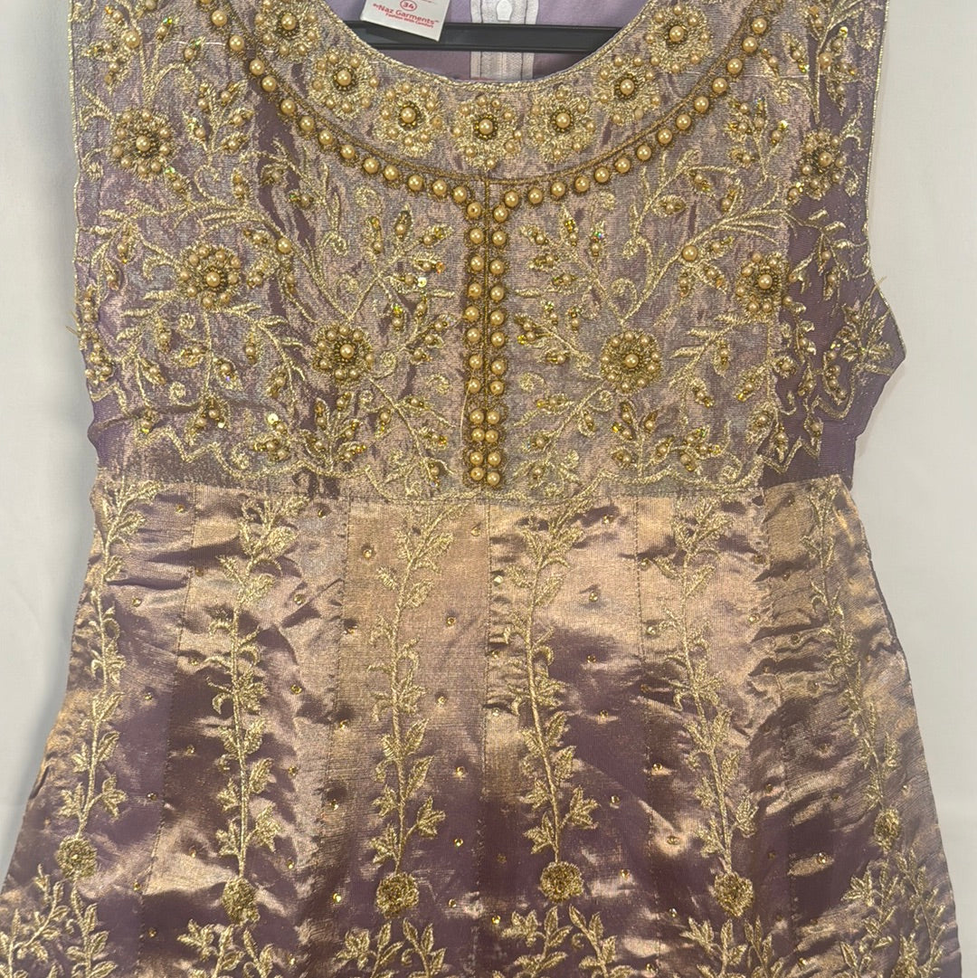 Lilac and pink net lengha