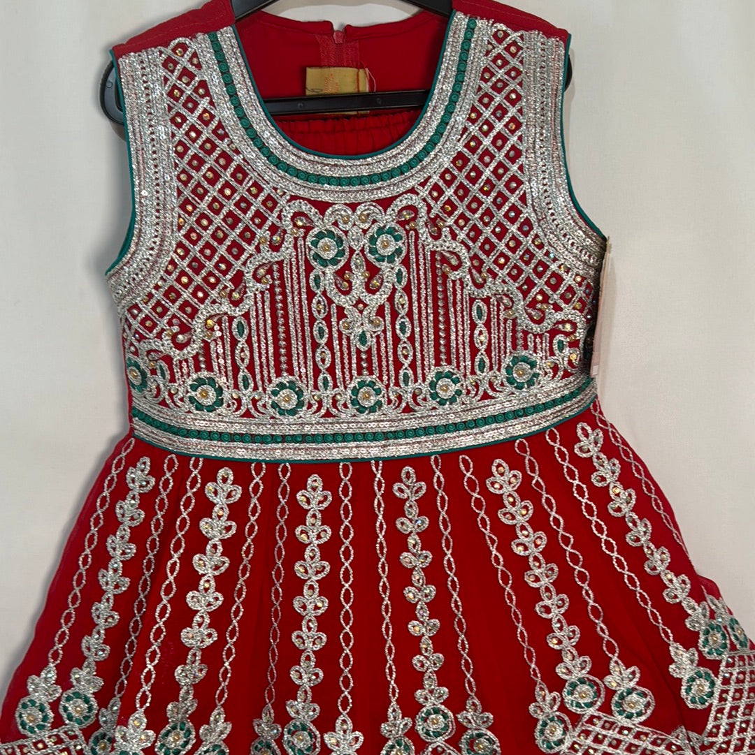 Girls red and green lengha BC21- Areeba's Couture