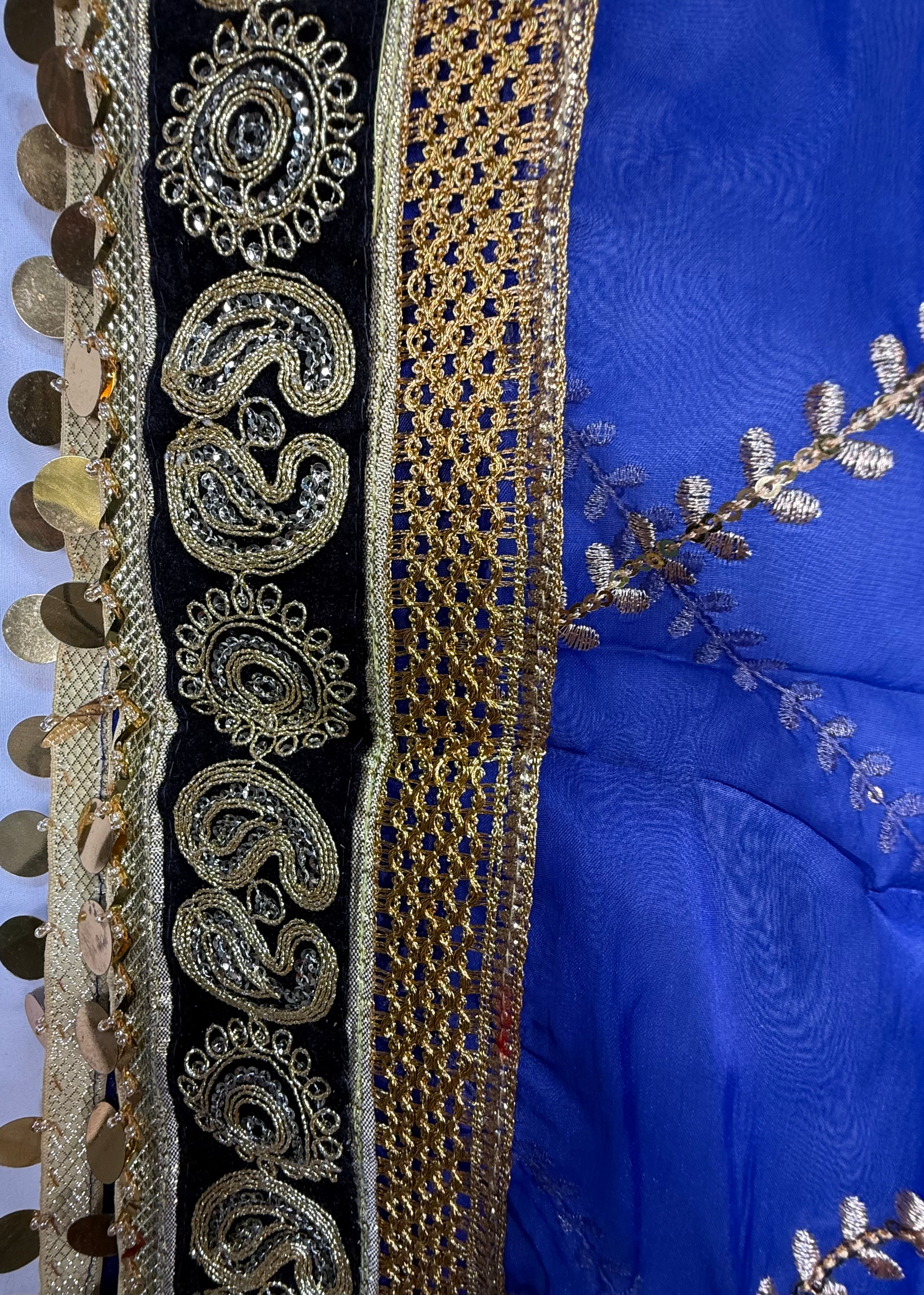 Blue Organza Duptta With Embroidery And Coin Lace By Areeba'S Couture