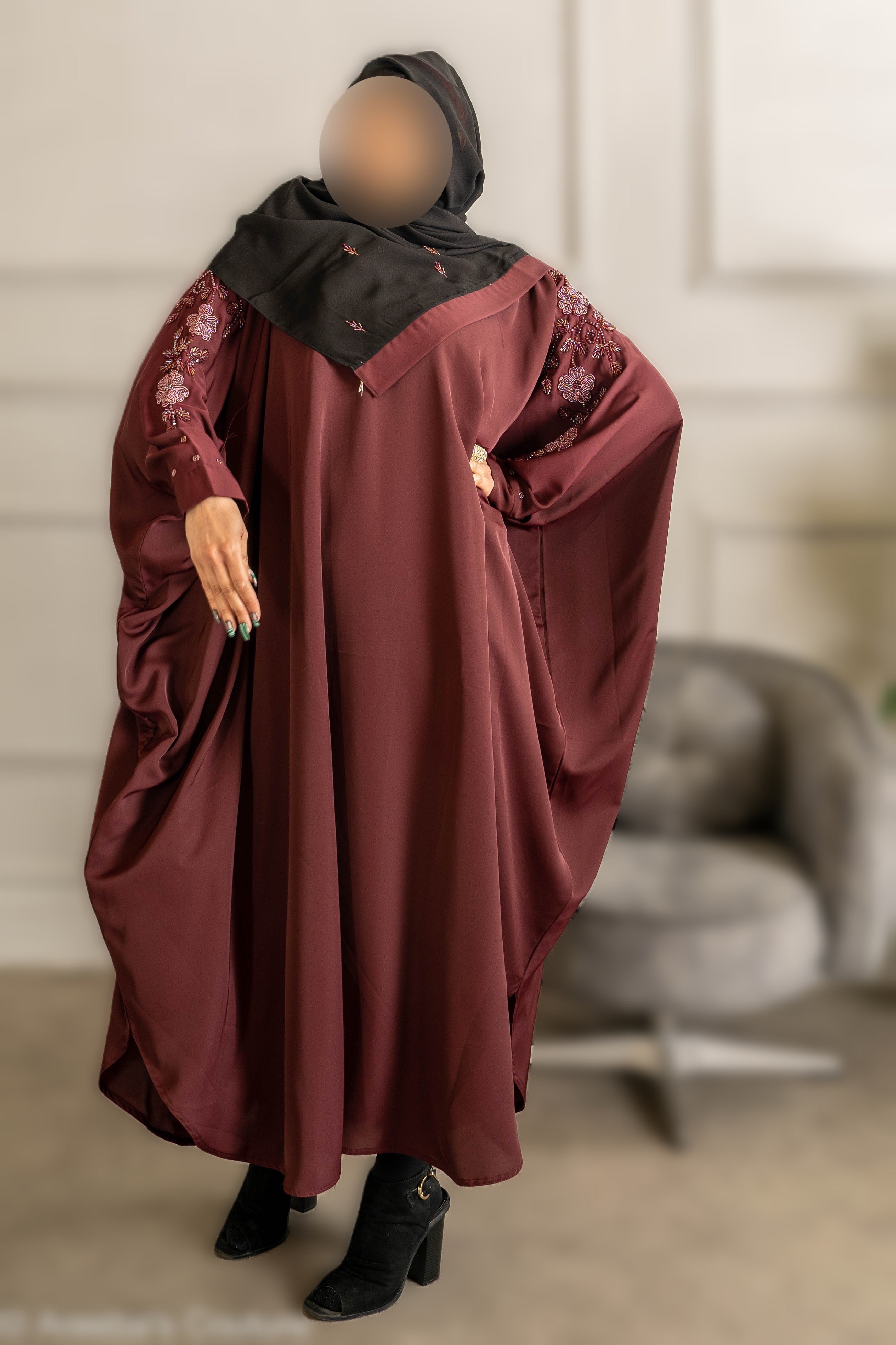 Coloured Embroidered Butterfly Abaya with Intricate Embroidery High-Quality Materials for Comfort and Durability Modest Style Staple Piece