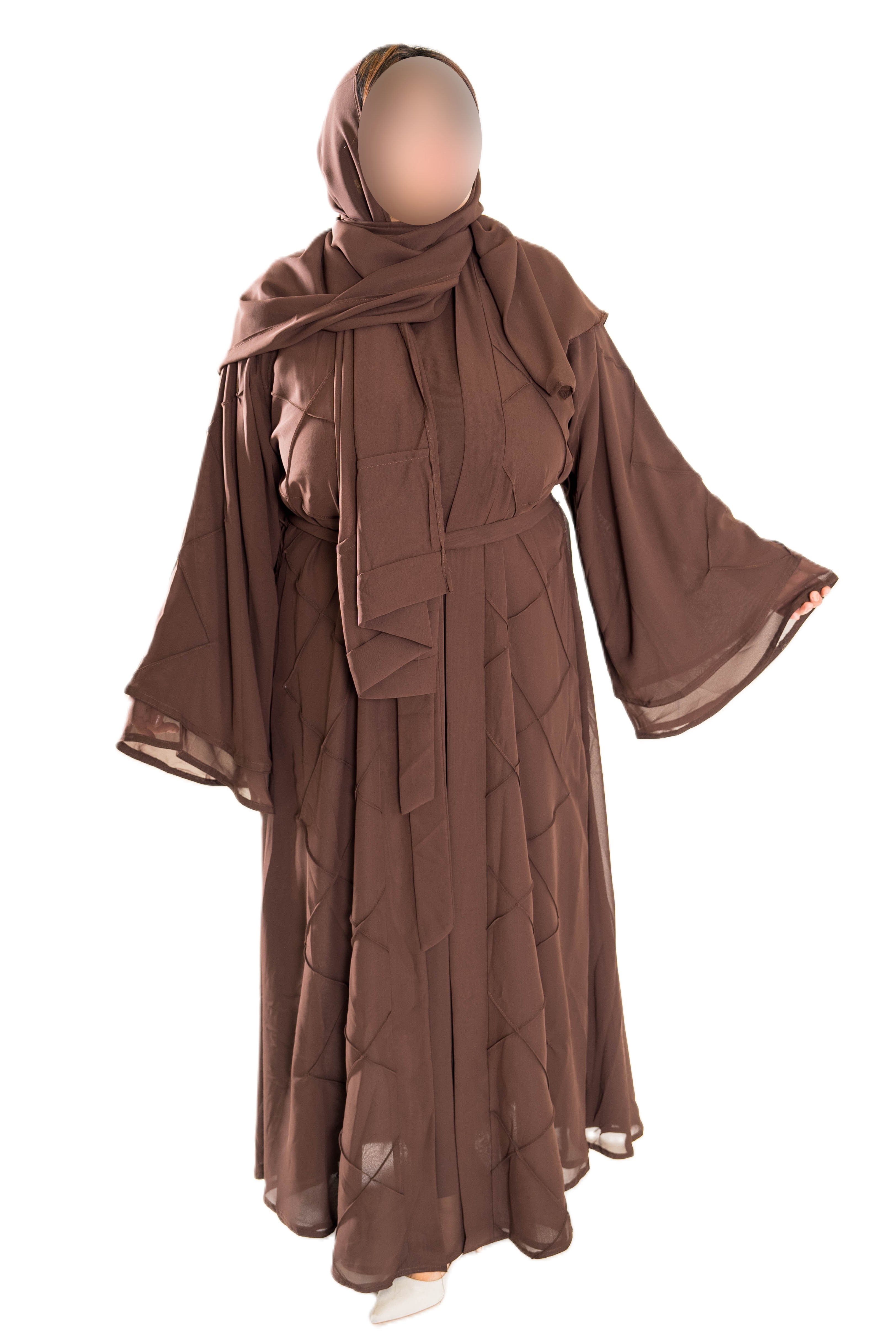 Chiffon Triple Layered Abaya Design - Elegant Brown Abaya with Three Layers for Comfort and Style