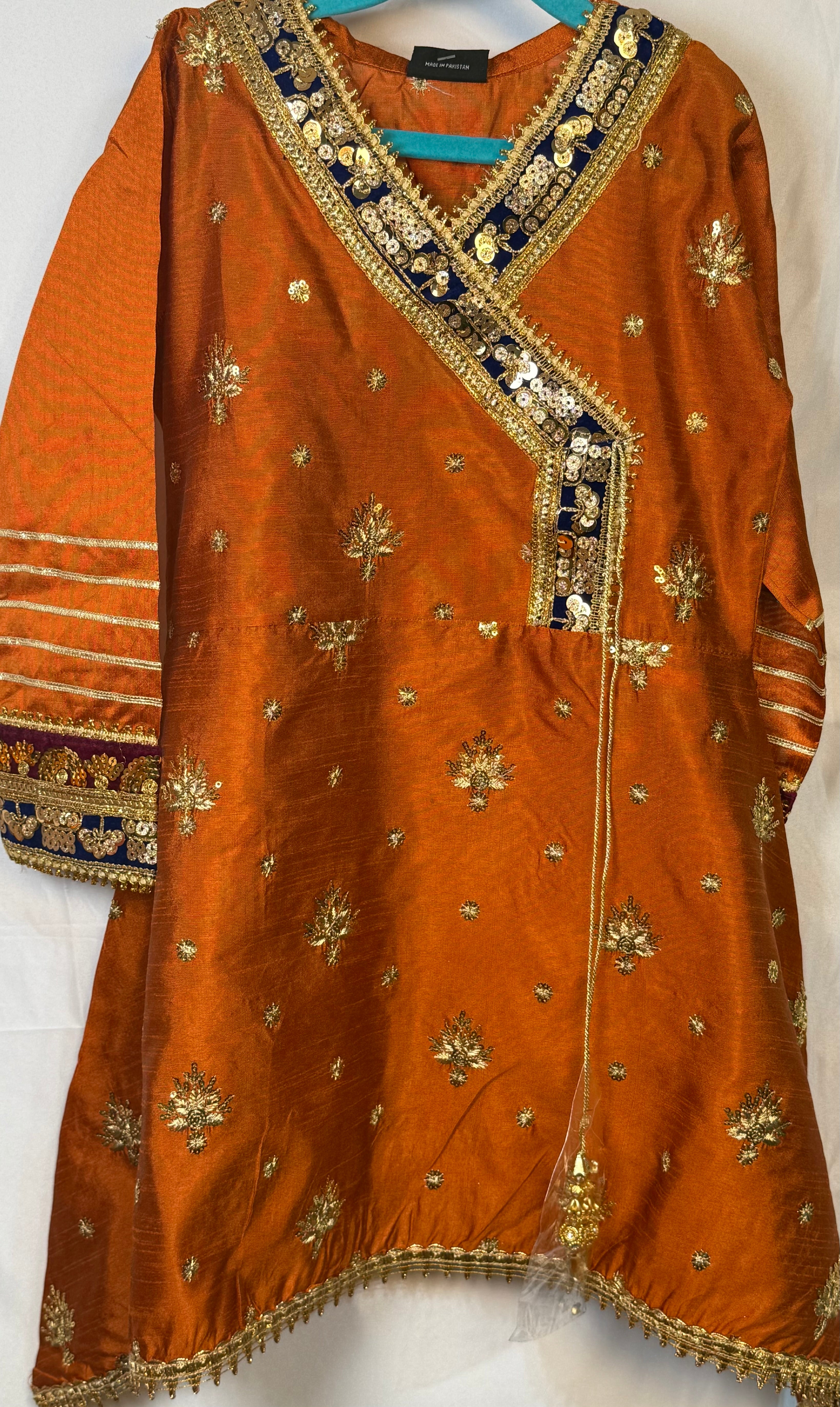 Girls Mustard Colour On Kittan Silk Fabric Airline Frock & Plazo Set With Emobidary On Shirt And Design On Plazo (2 Piece) Gcgs-15