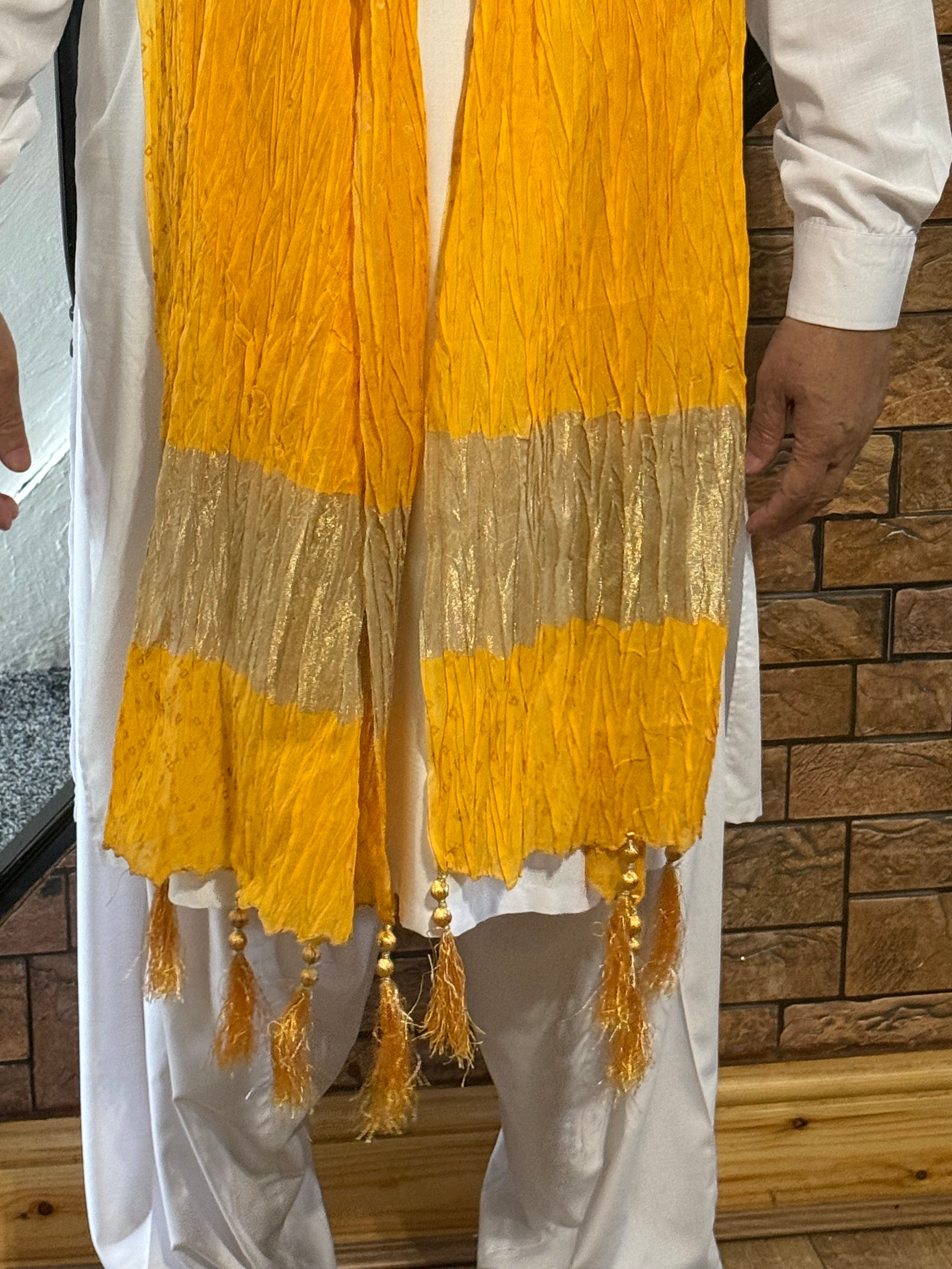 Mehndi Dupatta For The Lads In Yellow Colour With Tussles
