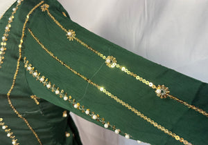 Ladies 3 Pcs Bottle Green Garara Set With Embroidery And Beads Work (Including Shirt, Garara And Duptta ) Lgs-7- Areeba's Couture