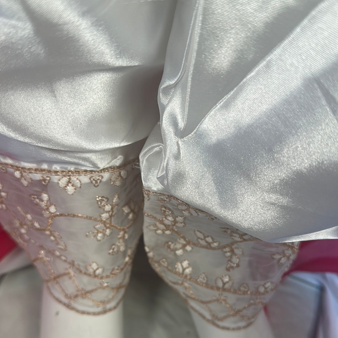 white ladies organza suit with embellishments- Areeba's Couture