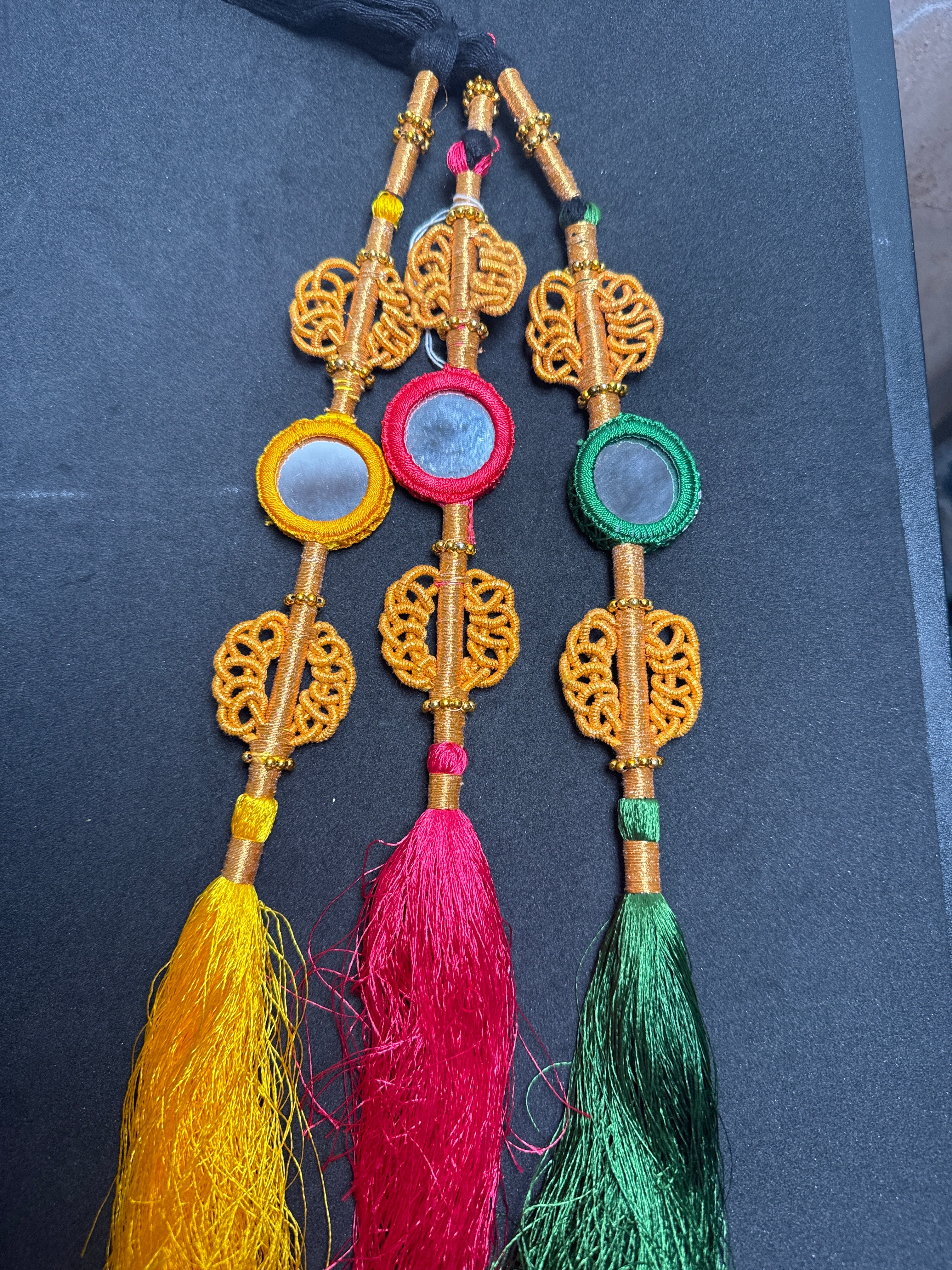 Black  Parranda with multi coloursmirror & beads in  tassels SP15