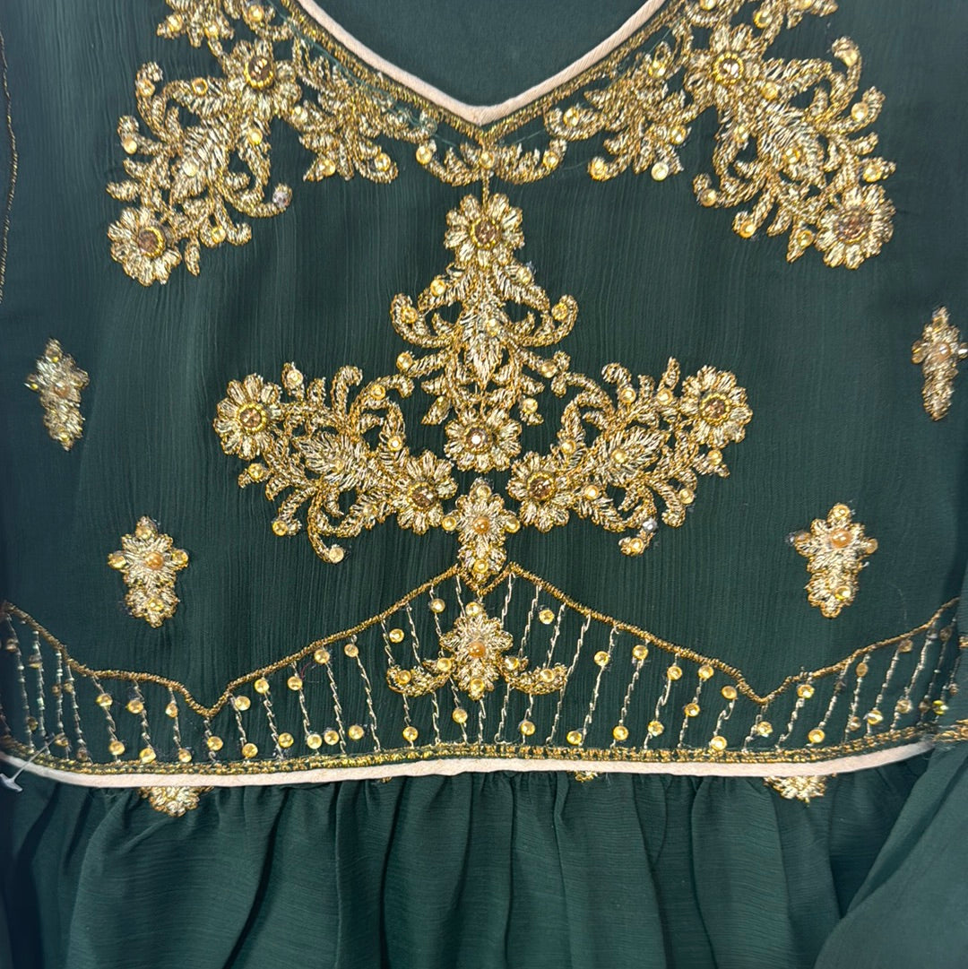 Girls bottle green frock set BC25- Areeba's Couture