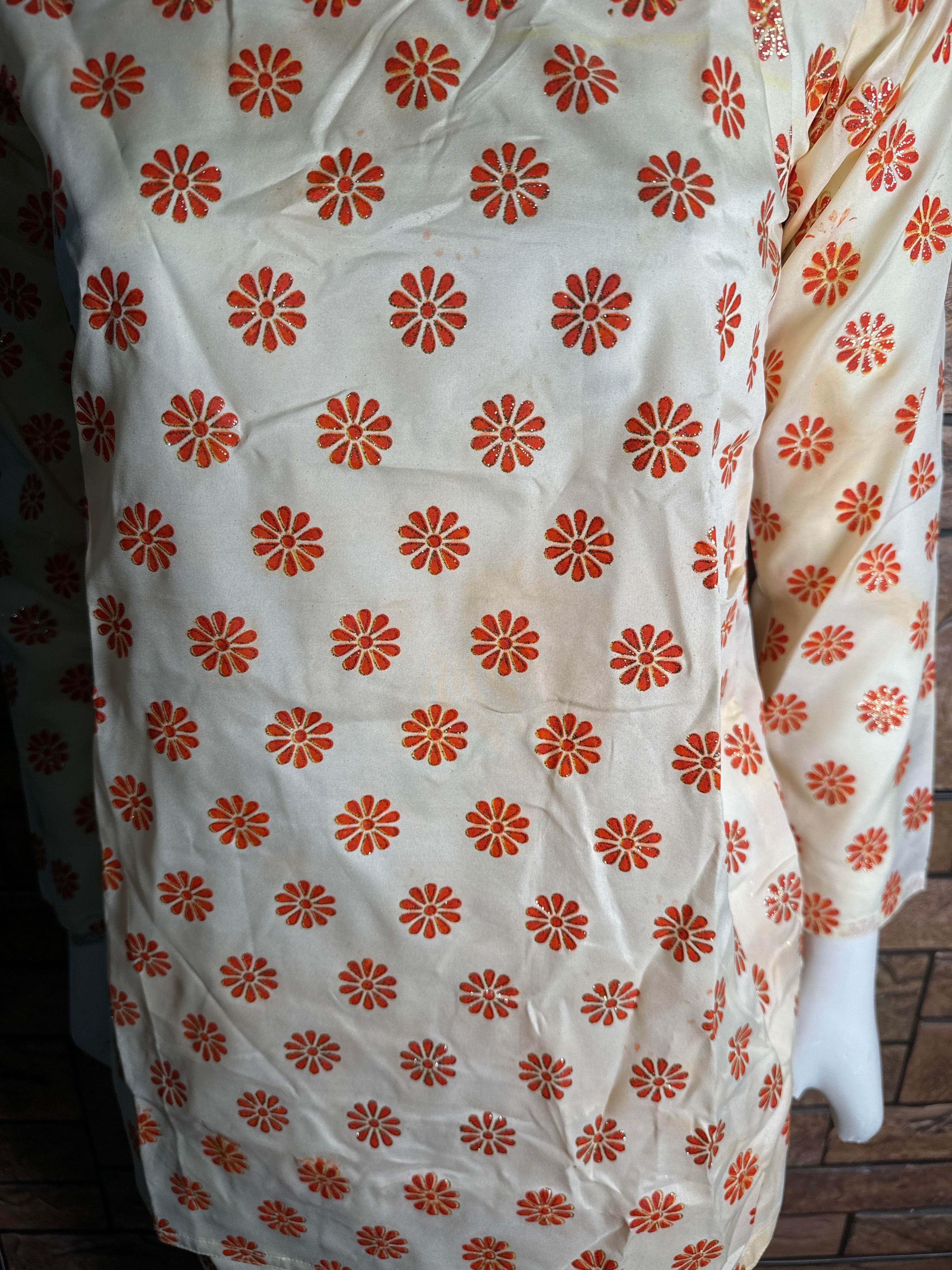 Two piece cord set (Orange flowers with cremish colour) Soft Womenswear