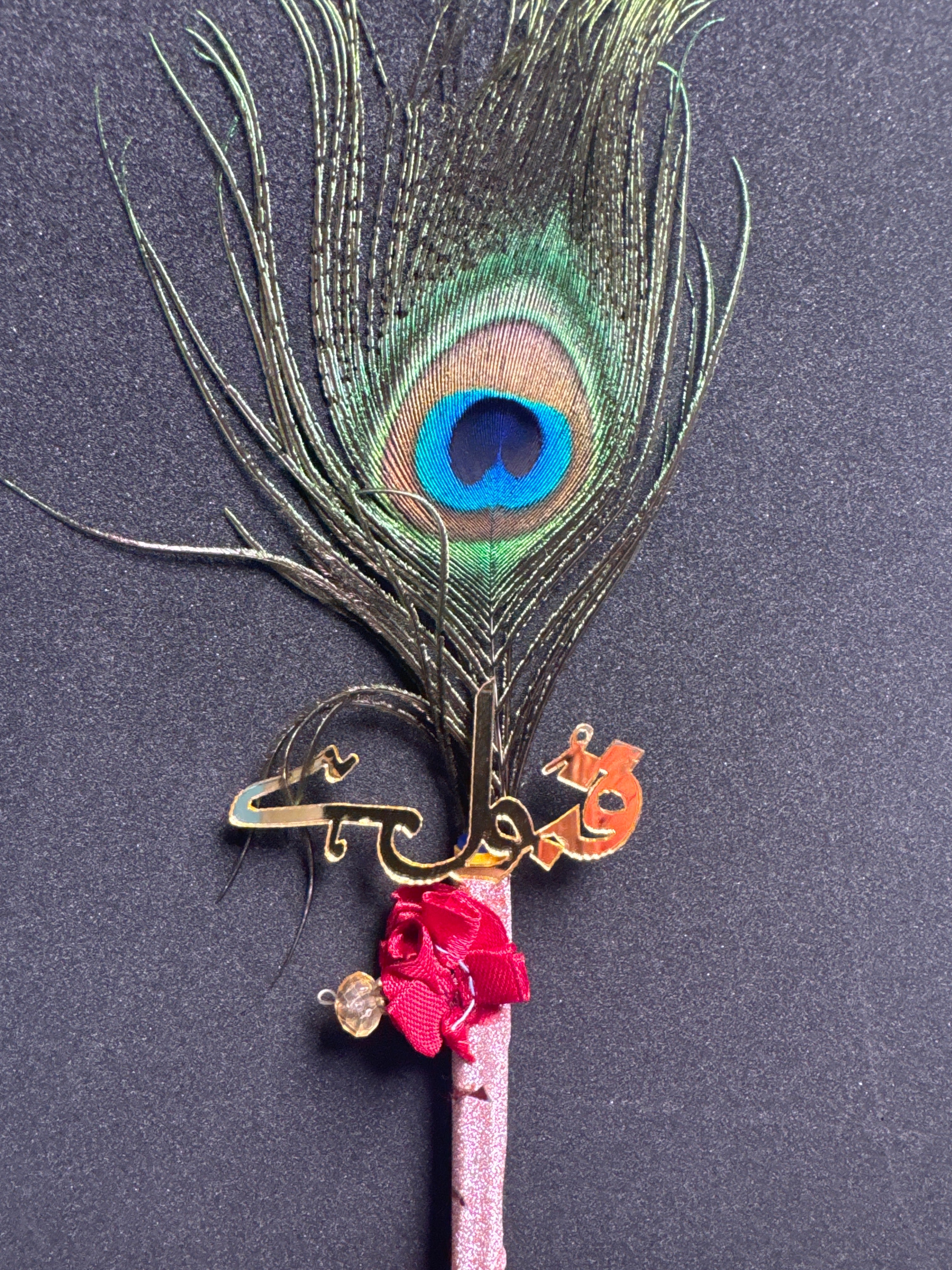 Bridal Nikah Pen D37 - Decorated Peacock Feather Pen for Brides to Sign Nikah Documents Matching Bridal Accessory