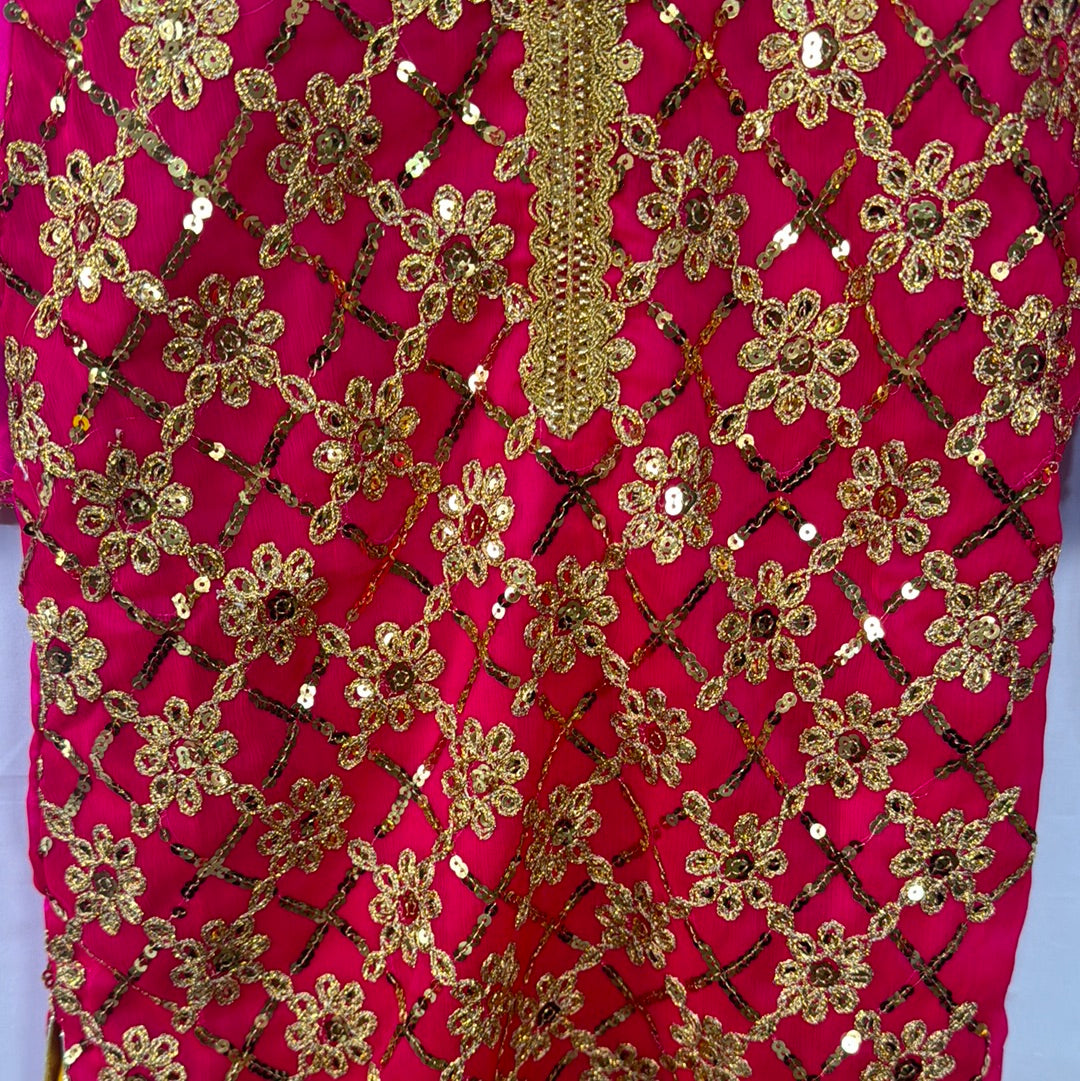 Girls Mehndi Outfit with Gold Sequin Embroidery on Top & Palazzo Plain Chiffon Dupatta Perfect for Mehndi Functions
