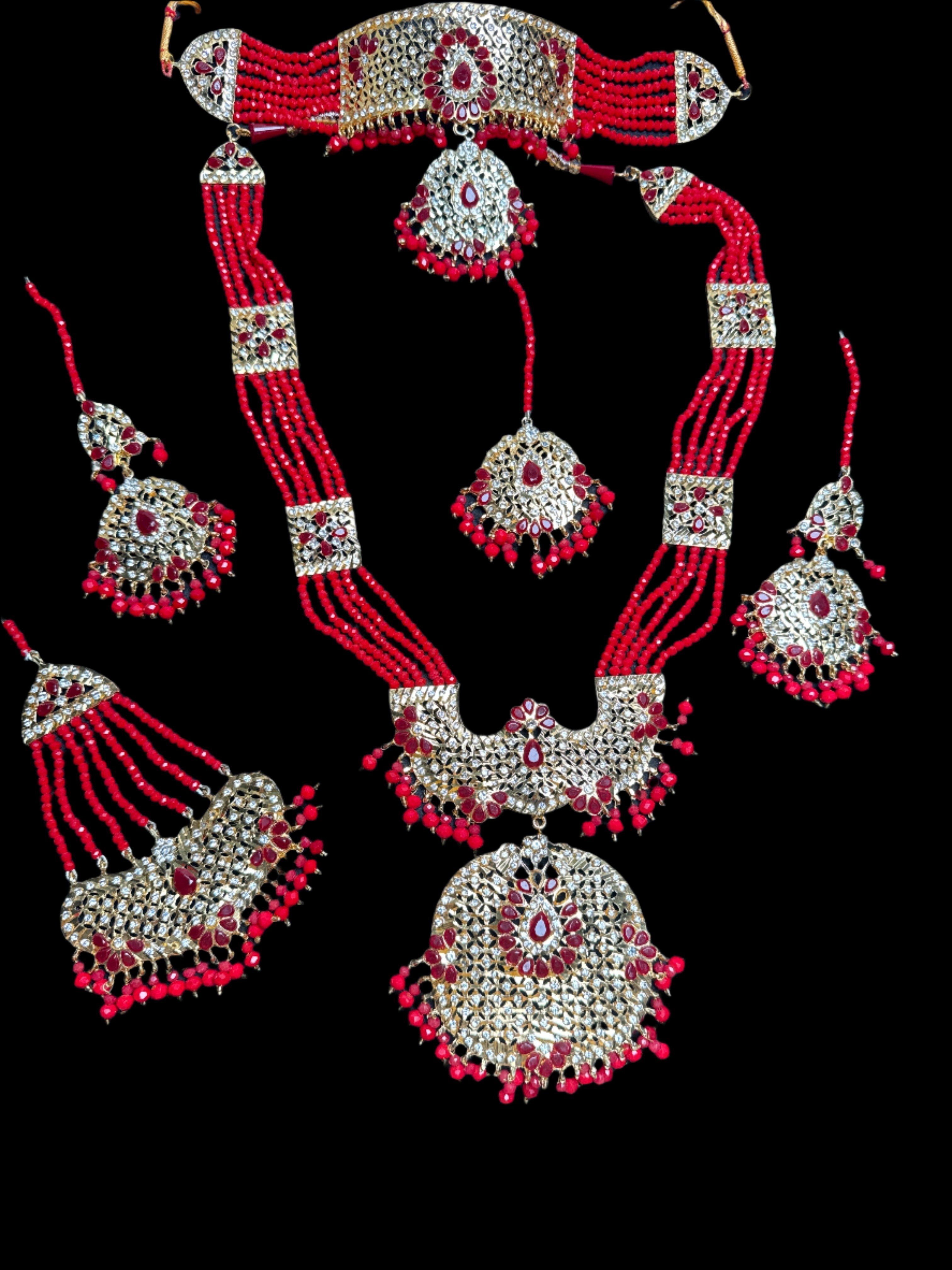 Mala set with  Dark Red and gold pearls - JS54