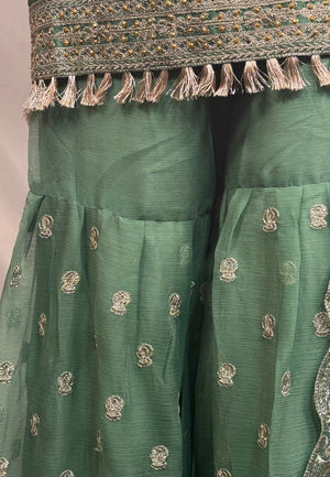 Ladies 3 Pcs Sage Green Garara Set With Embroidery (Including Shirt, Garara And Duptta) Lgs-3- Areeba's Couture