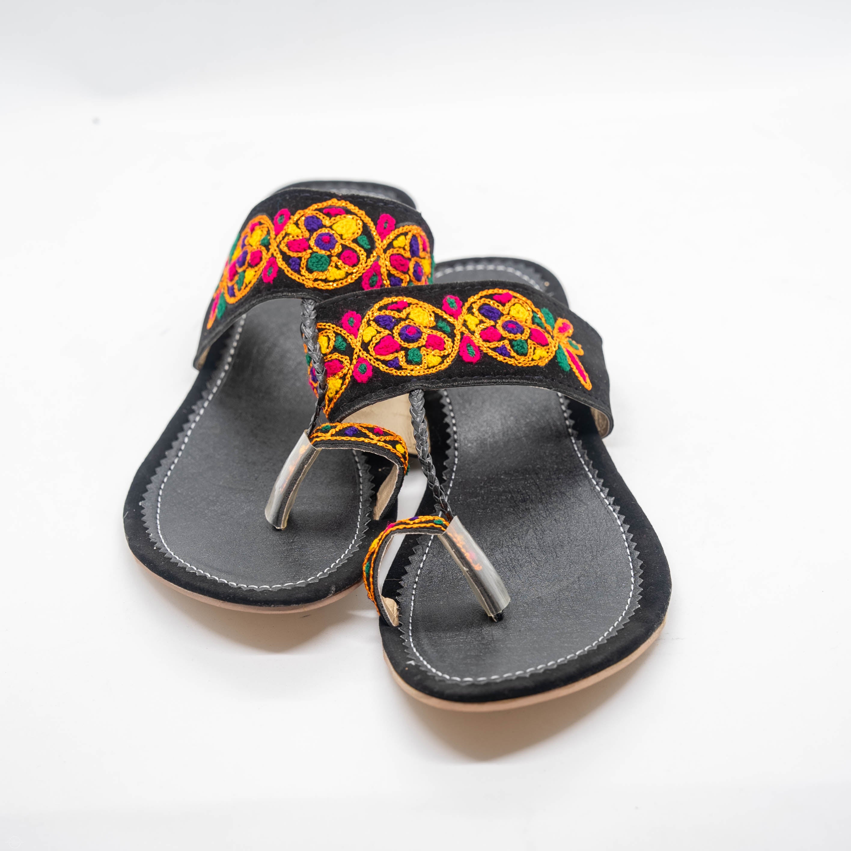 Black Sindhi embroidered kolapuri chapal Sandal Footwear