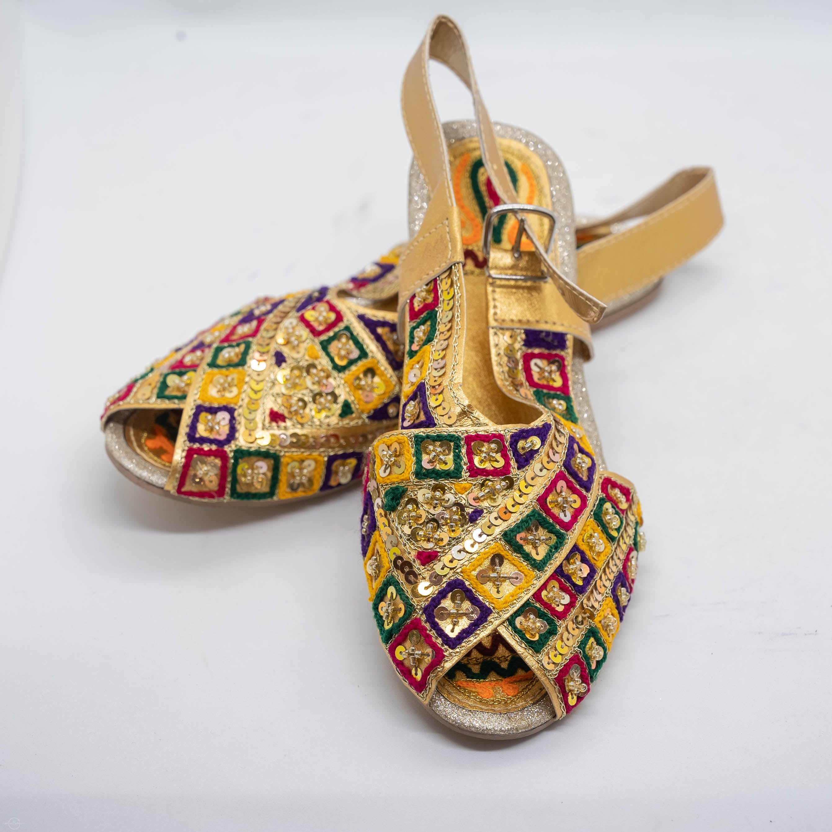 Embroidered Kolapuri Sandal Golden - Intricate Design Durable Materials for Style and Comfort Exquisite Sandal for Any Occasion