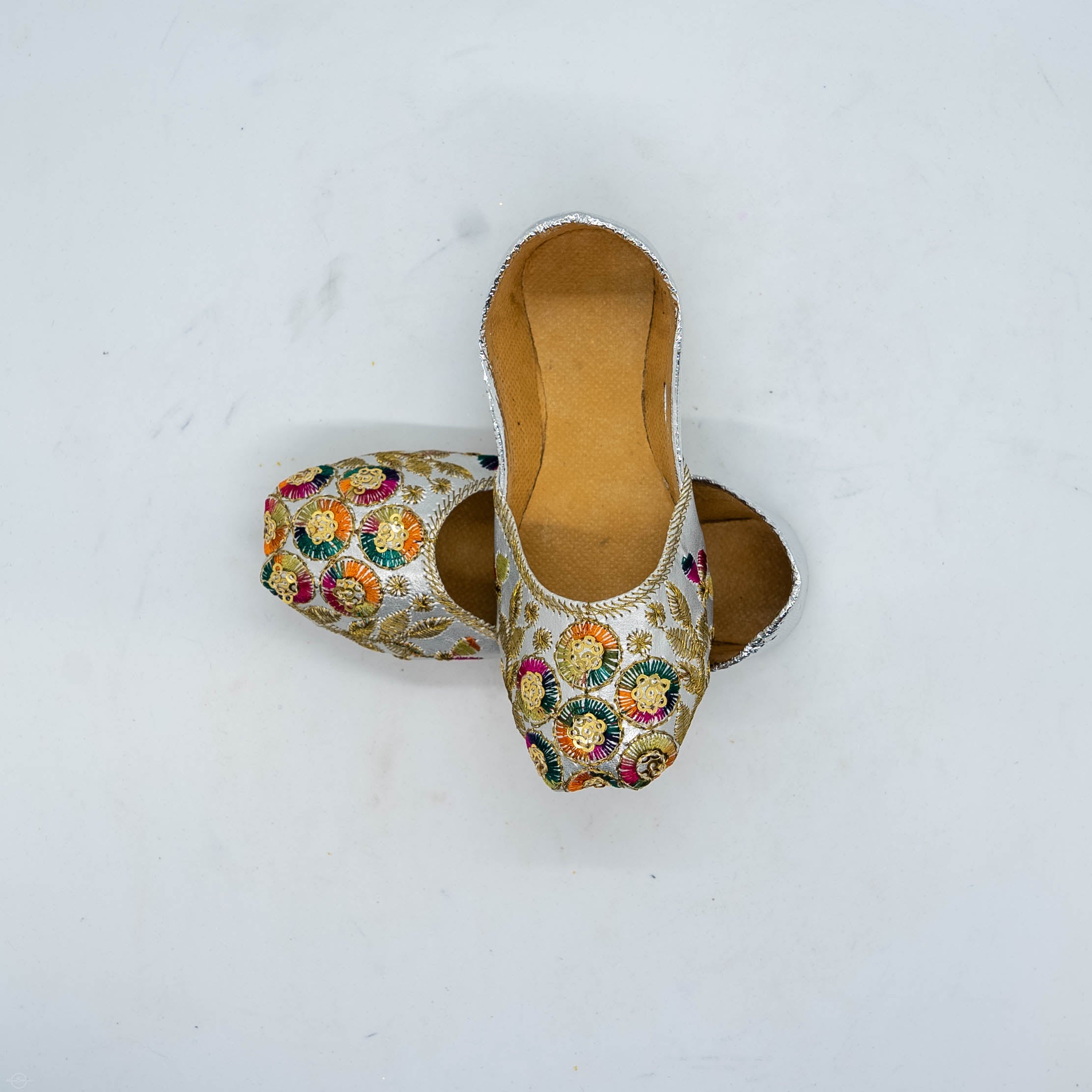 Silver Girls Khussa Embroidered Shoes - Stylish & Durable High-Quality Materials for Long-Lasting Wear