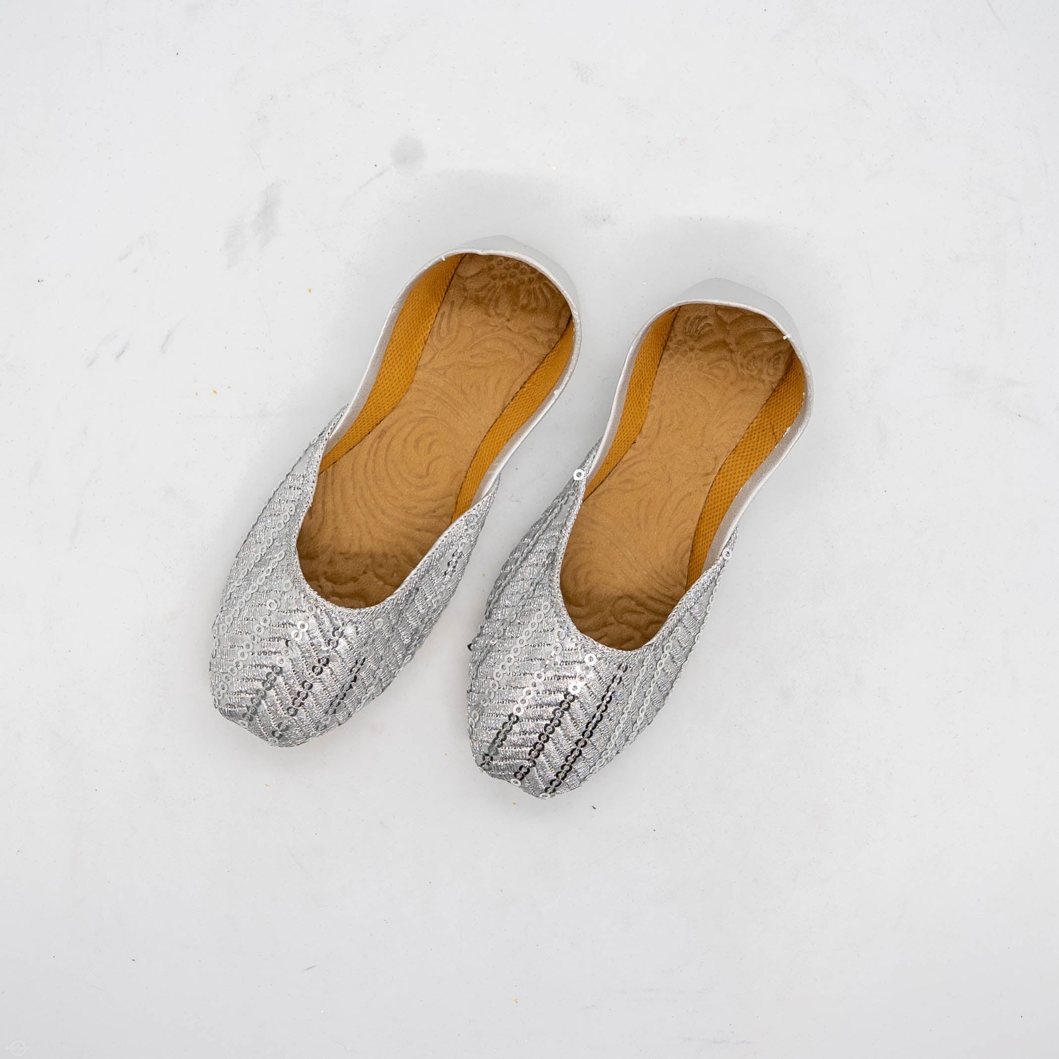 Silver Khussa Shoes with Intricate Sequence Work - Handcrafted for Formal & Everyday Wear - Elegant and Comfortable Fit