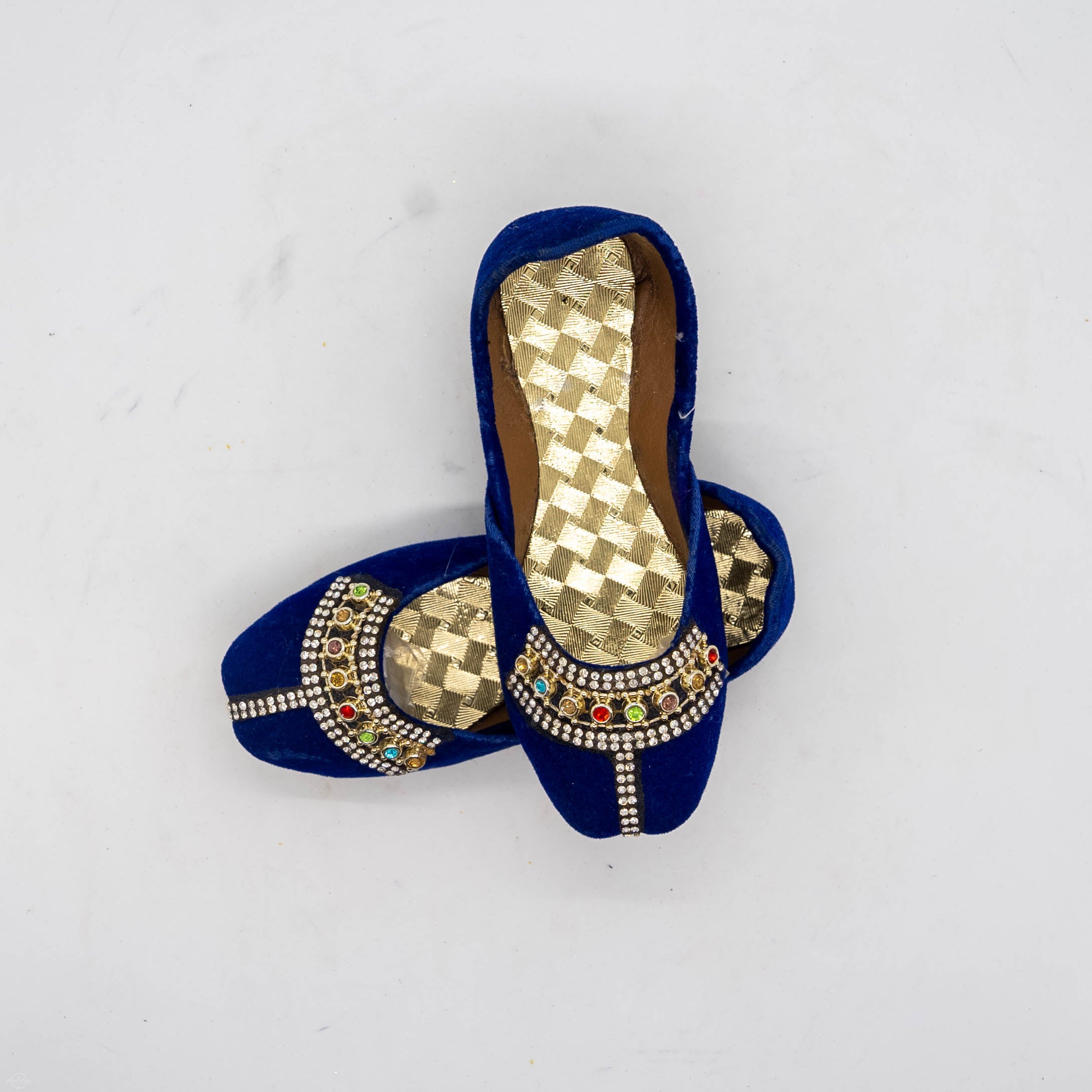 Blue Velvet Khussa with Gem Work - Stylish Comfortable and Luxurious Shoes for Any Look